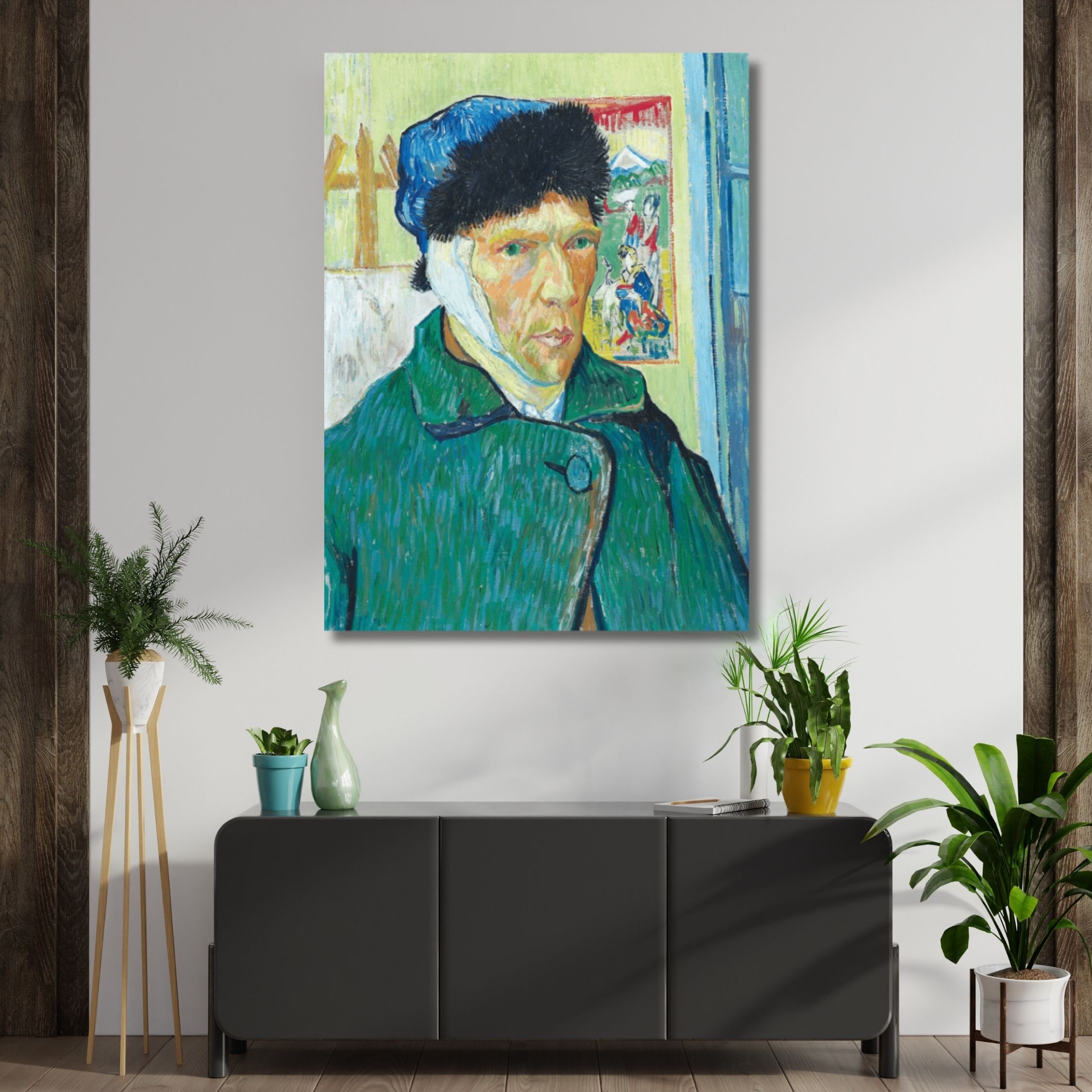 Tekli Dikey Kanvas Duvar Tablosu Vincent van Gogh Bandajlı Bir Kulak ile Otoportre