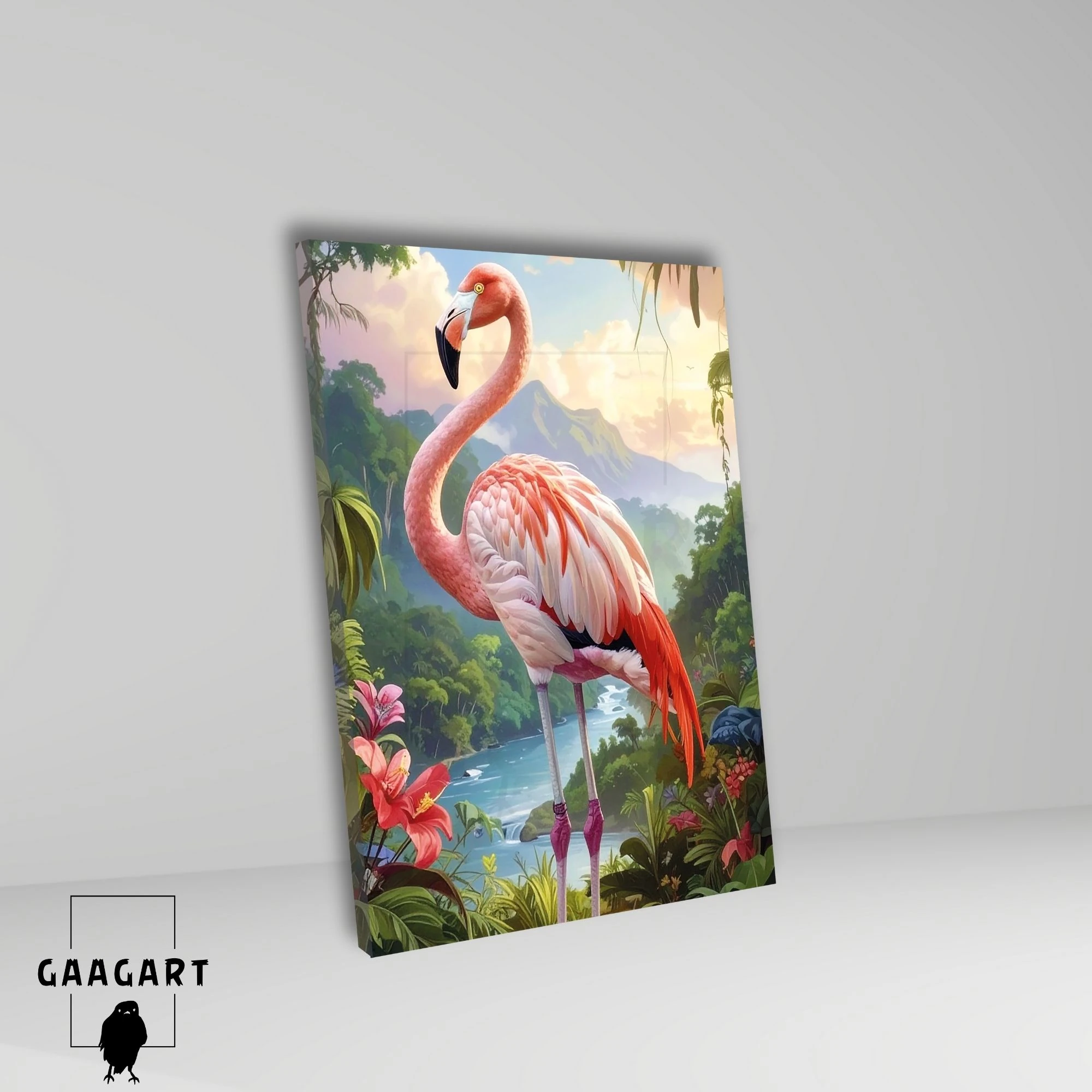Tekli Dikey Kanvas Tablo Yüksek Kaliteli Renkli Flamingo