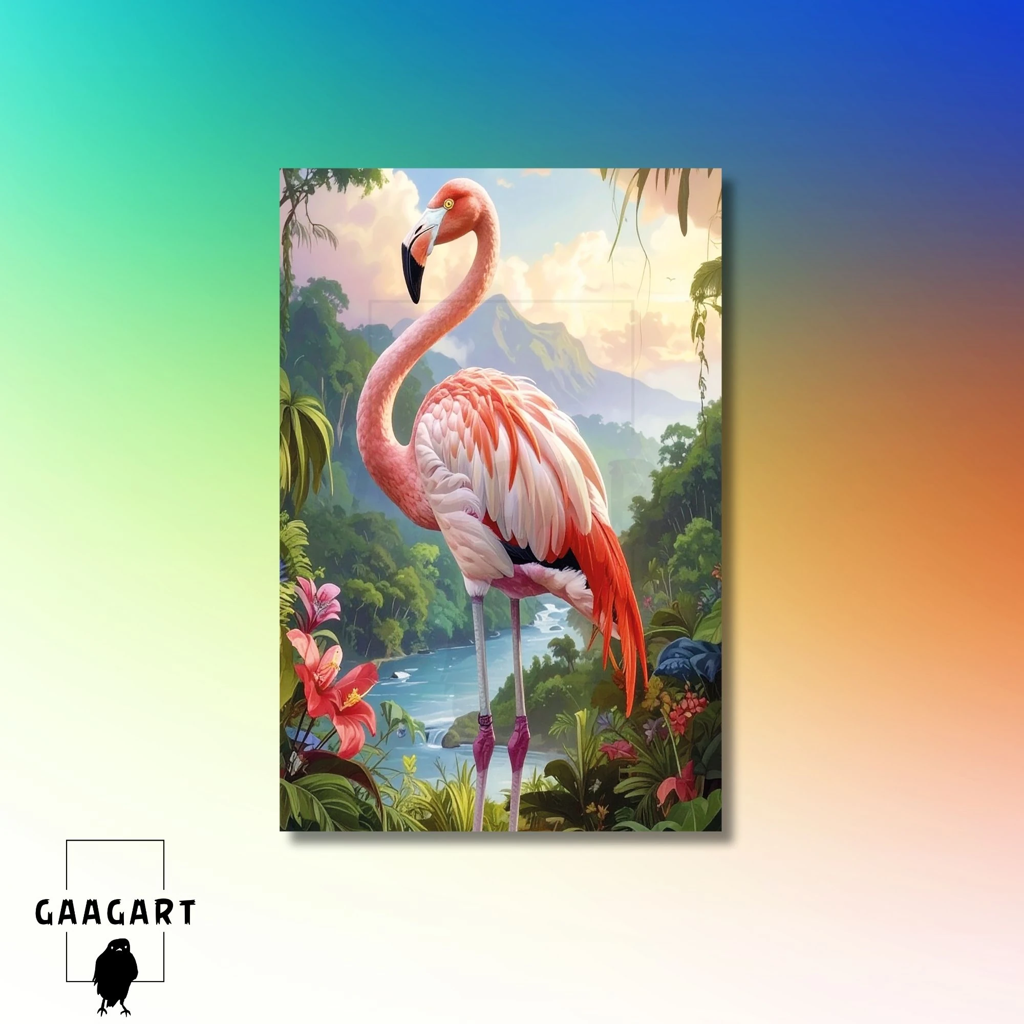 Tekli Dikey Kanvas Tablo Yüksek Kaliteli Renkli Flamingo