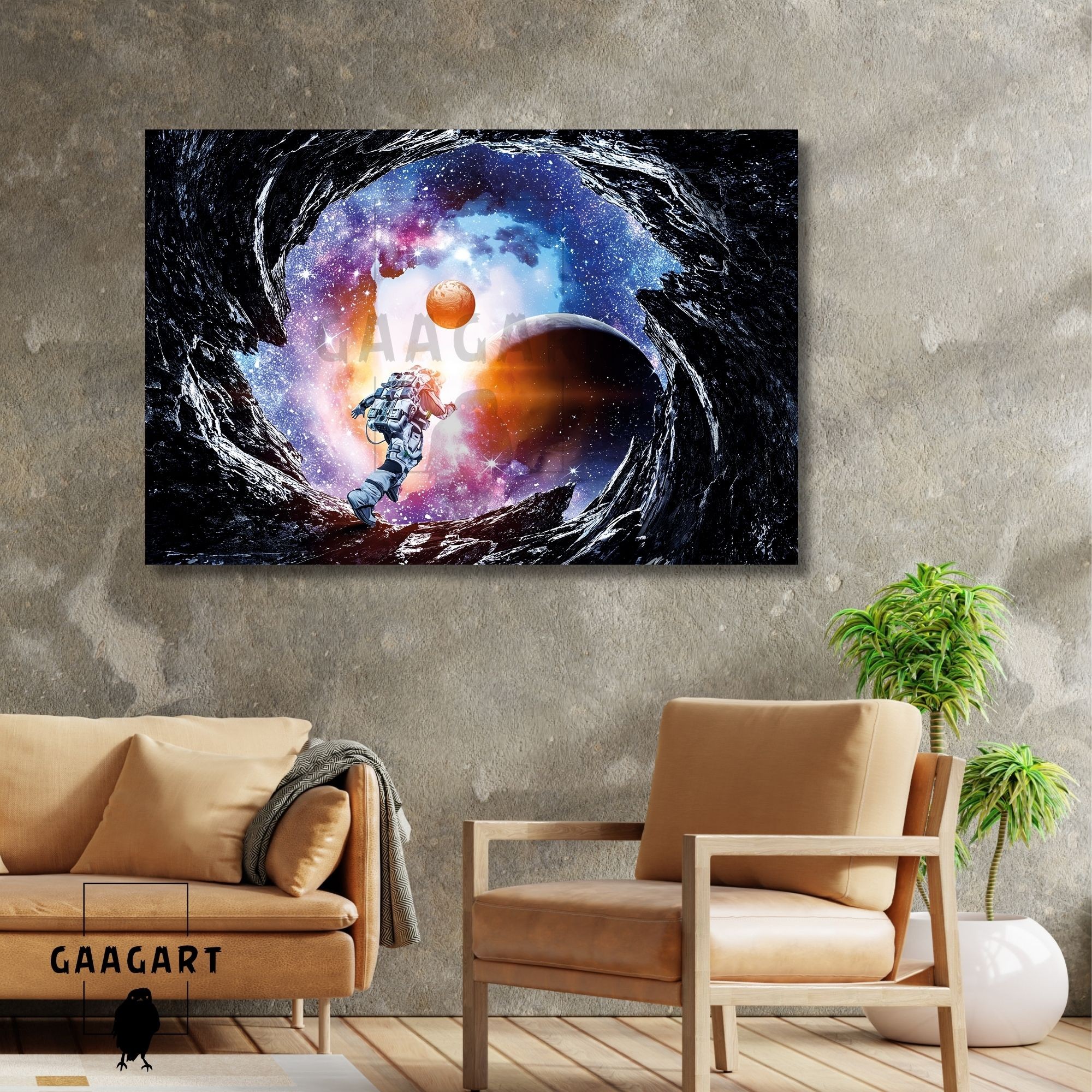 Tekli Yatay Kanvas Duvar Tablosu Uzay Astronot İlistrasyonu