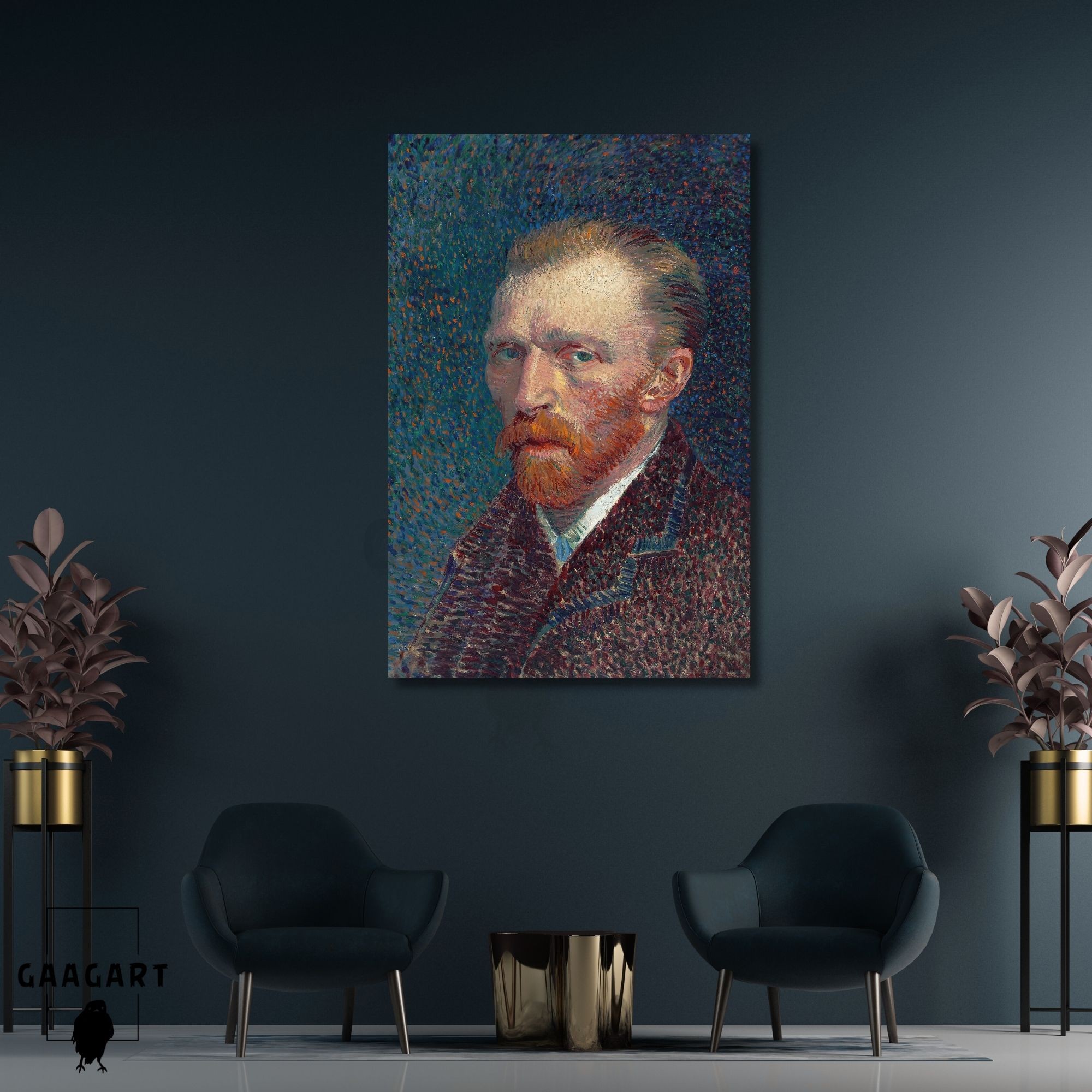 Tekli Dikey Kanvas Tablo Ünlü Eserler Van Gogh Self Portrait Blue