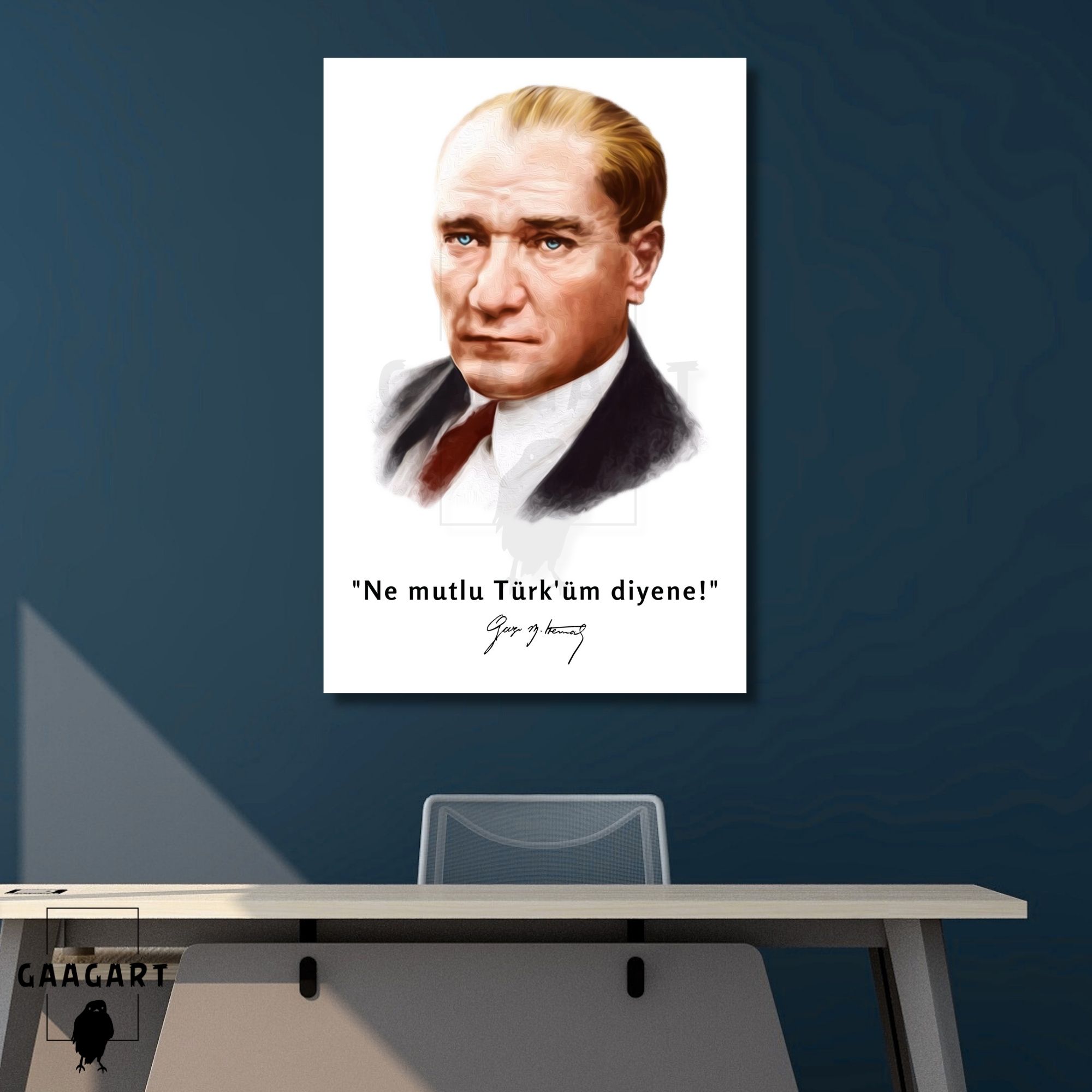 Tekli Dikey Kanvas Makam Panosu Atatürk Sözleri Renkli Ne mutlu Türk'üm diyene!