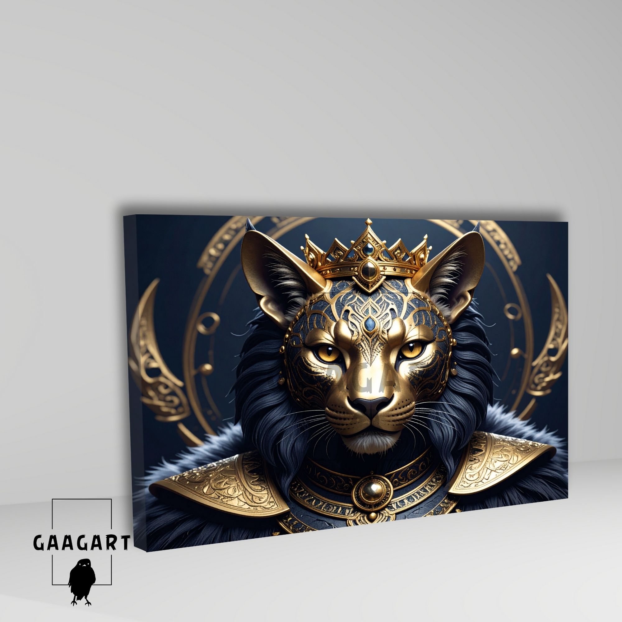 Tekli Yatay Kanvas Duvar Tablosu Asker Aslan 3D Gold Detaylı