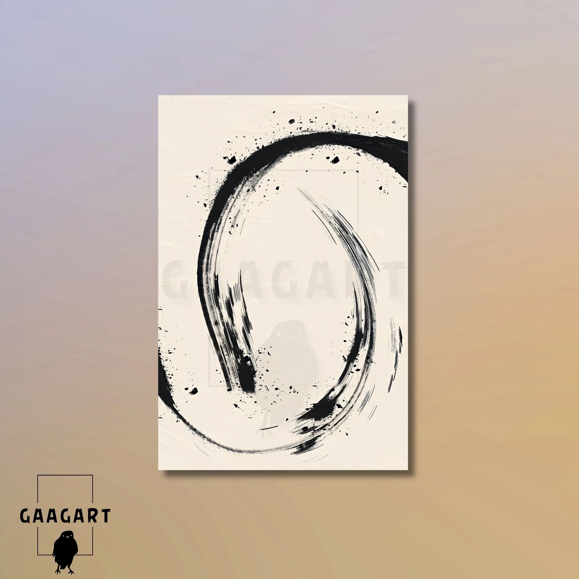 Tekli Dikey Kanvas Tablo Soyut Kremrengi Siyah Bohem Çizgiler