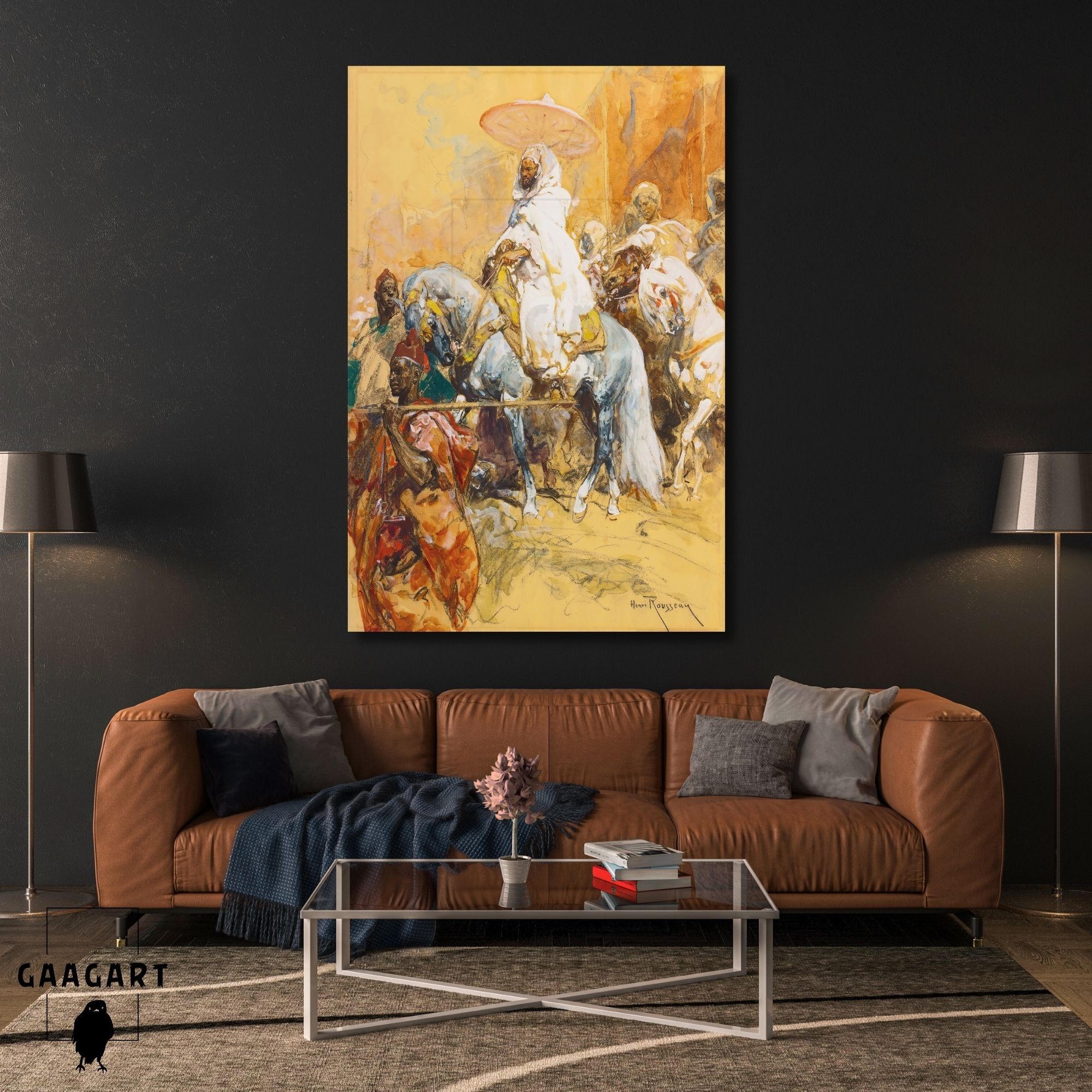 Tekli Dikey Kanvas Tablo Ünlü Eserler Henri Rousseau-Chieftain Or The Caid El Ayadi