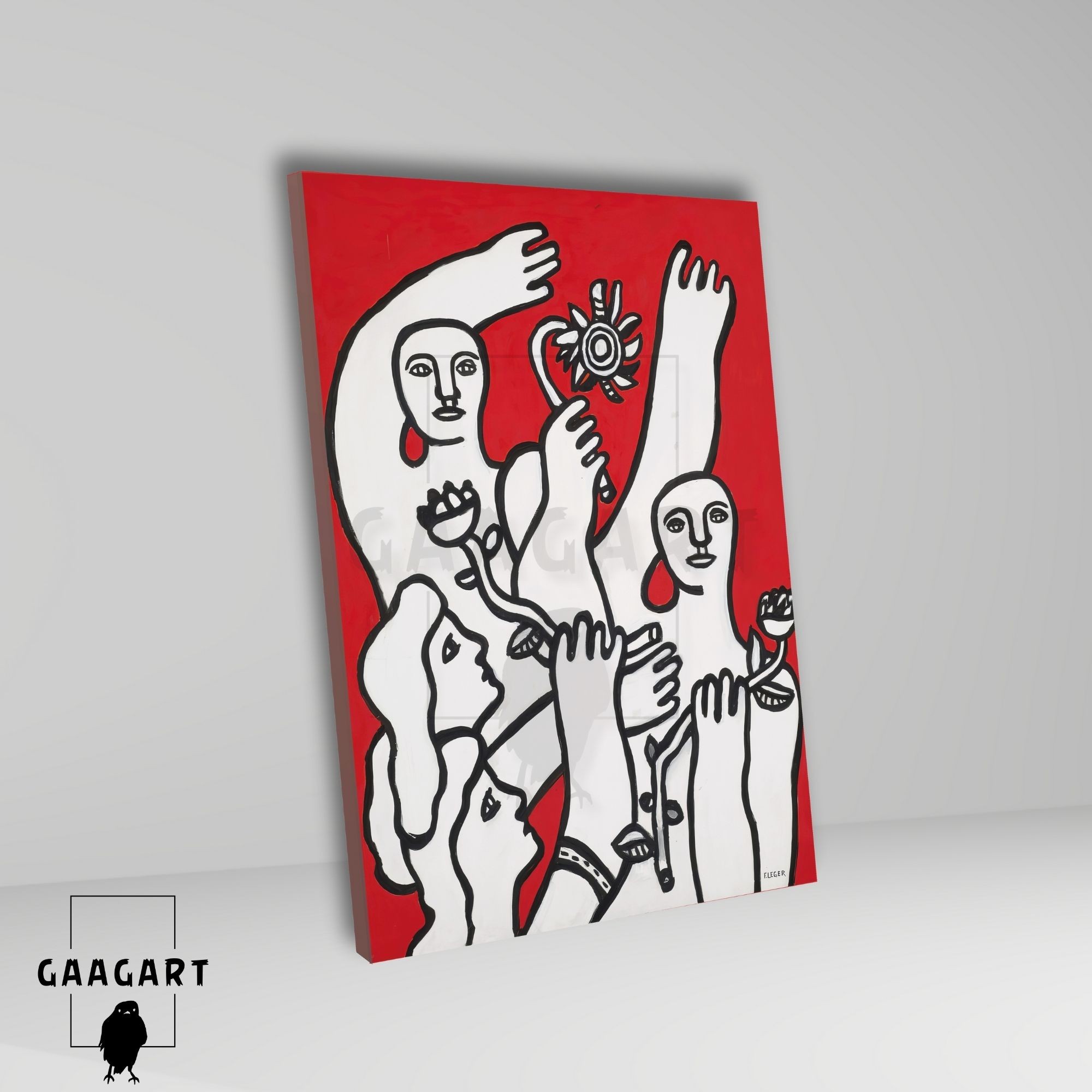 Tekli Dikey Kanvas Tablo Ünlü Eserler Fernand Leger La Joie Fond Rouge