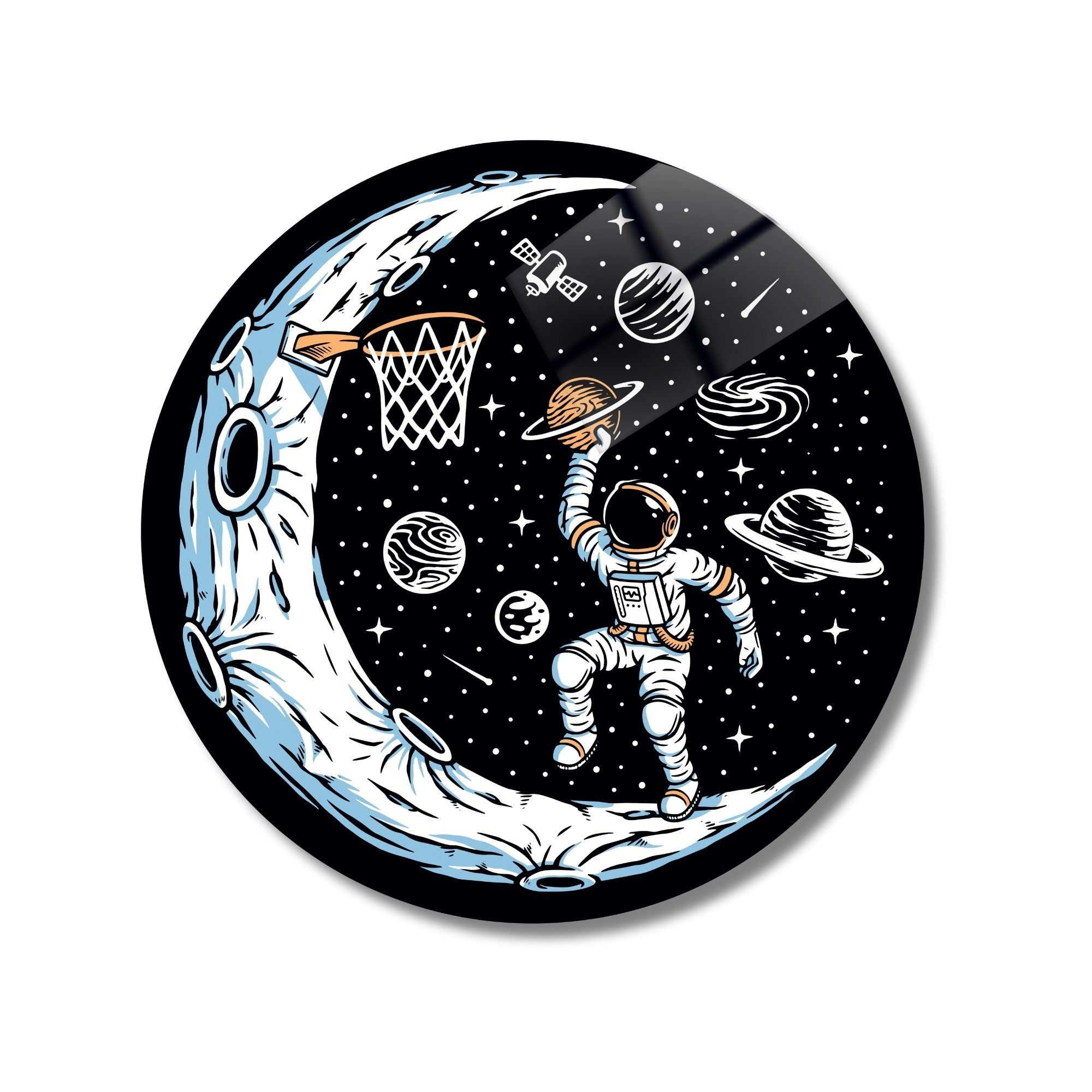 Yuvarlak Temperli Gerçek Cam Tablo Basketbol Oynayan Astronot