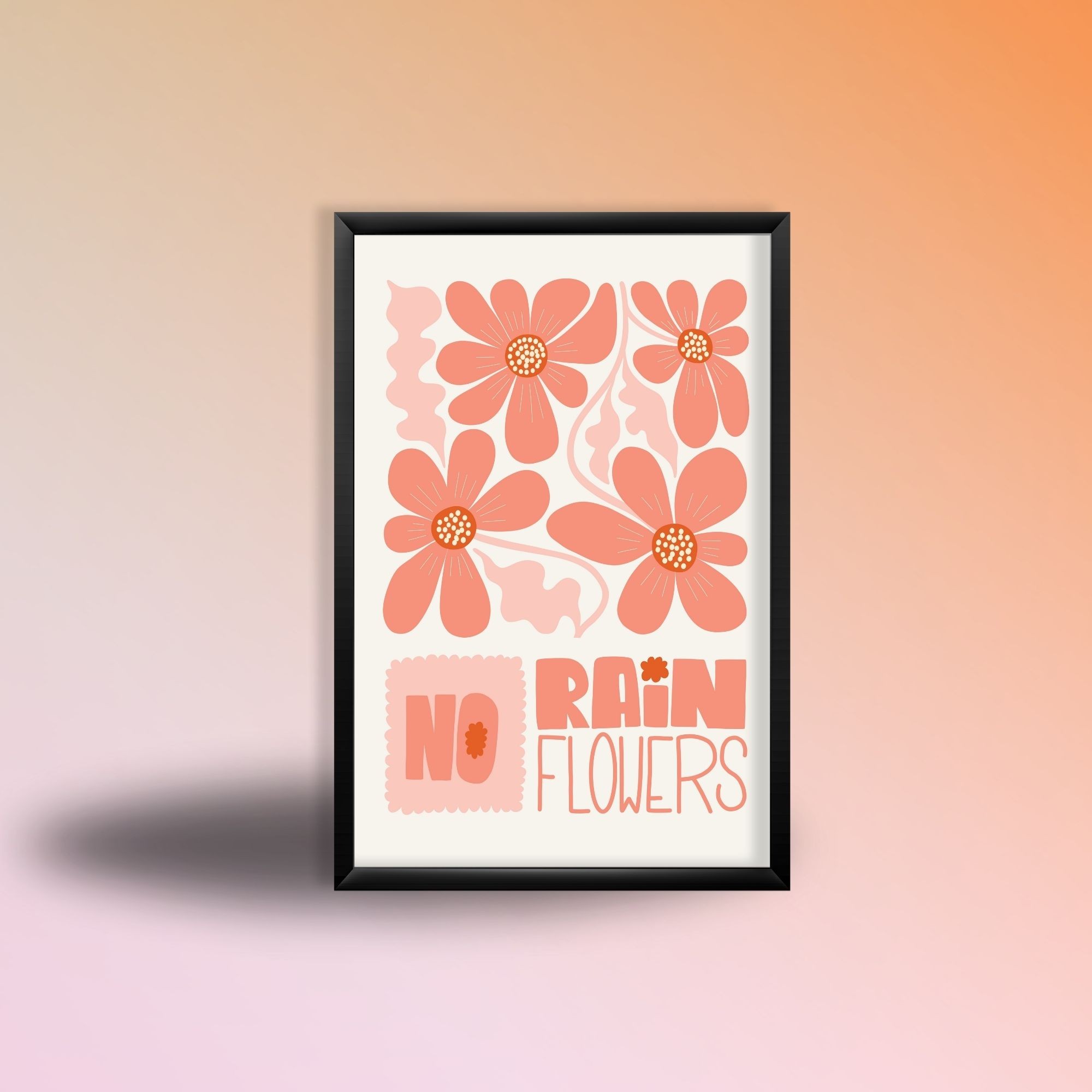 Tekli Ahşap Lamine Çerçeveli Mdf Tablo No Rain Flowers Pembe