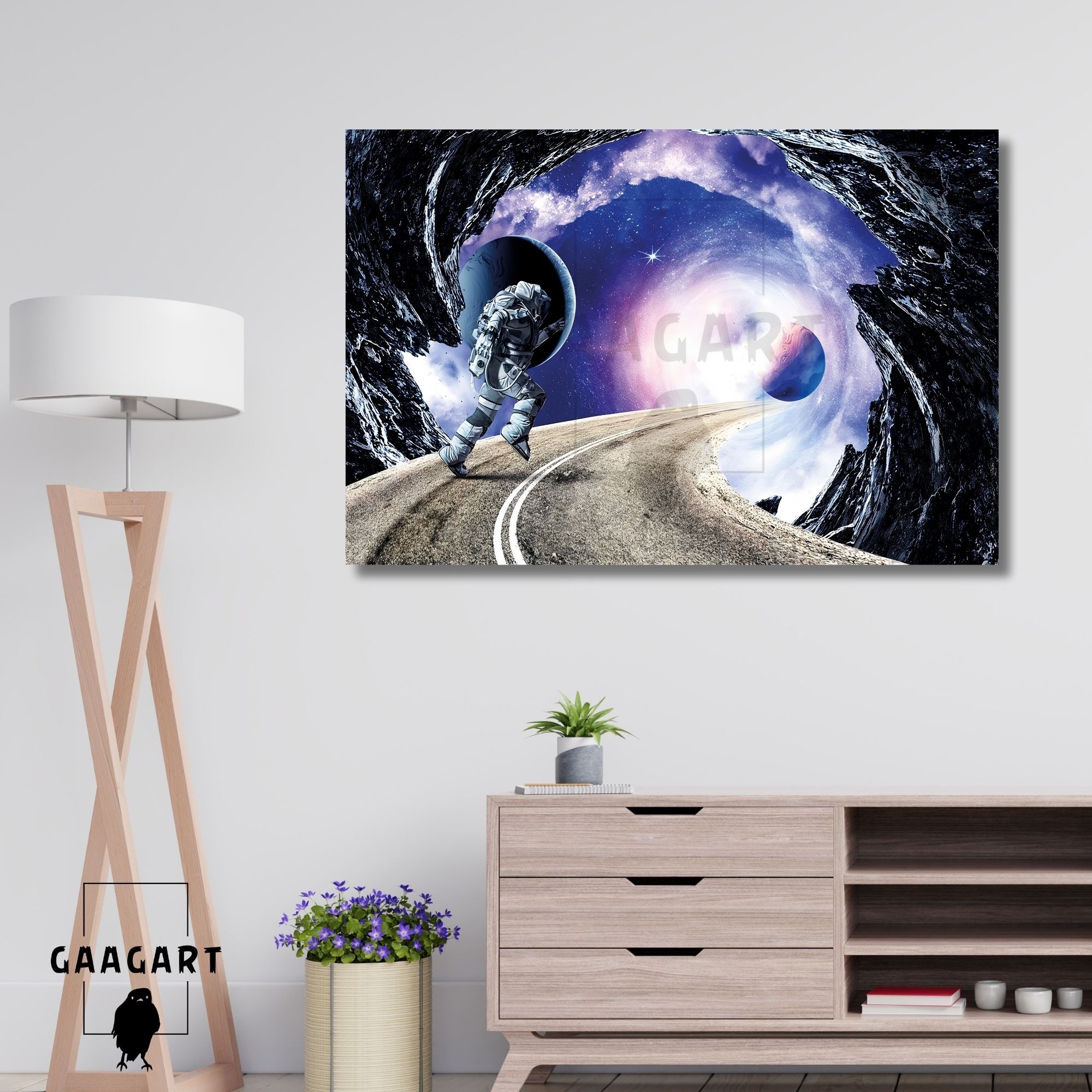 Tekli Yatay Kanvas Duvar Tablosu Uzay Koşan Astronot