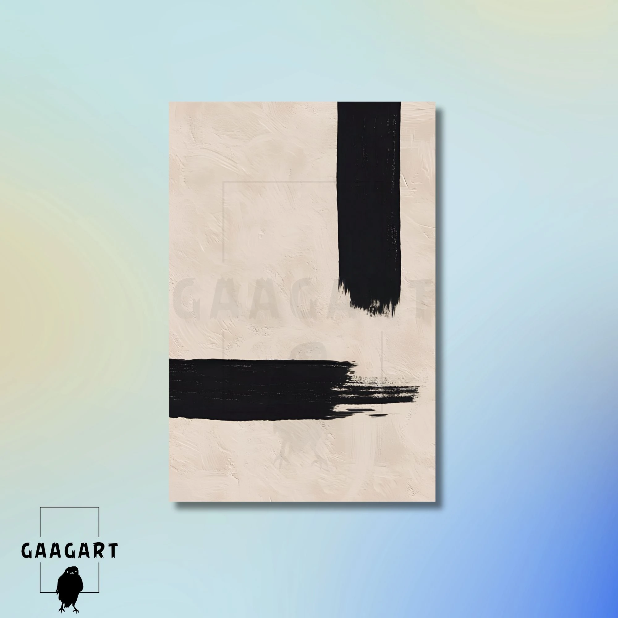 Tekli Dikey Kanvas Tablo Soyut Kremrengi Siyah Çizgi