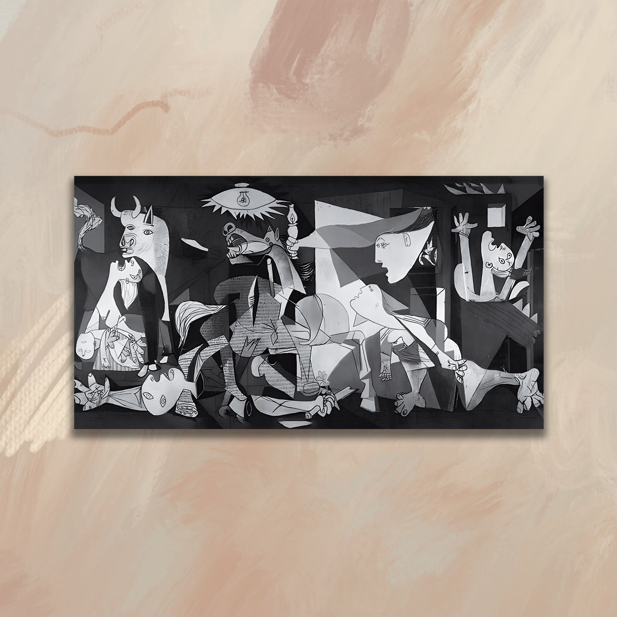 Panoramik Kanvas Duvar Tablosu Pablo Picasso Siyah Beyaz Guernica