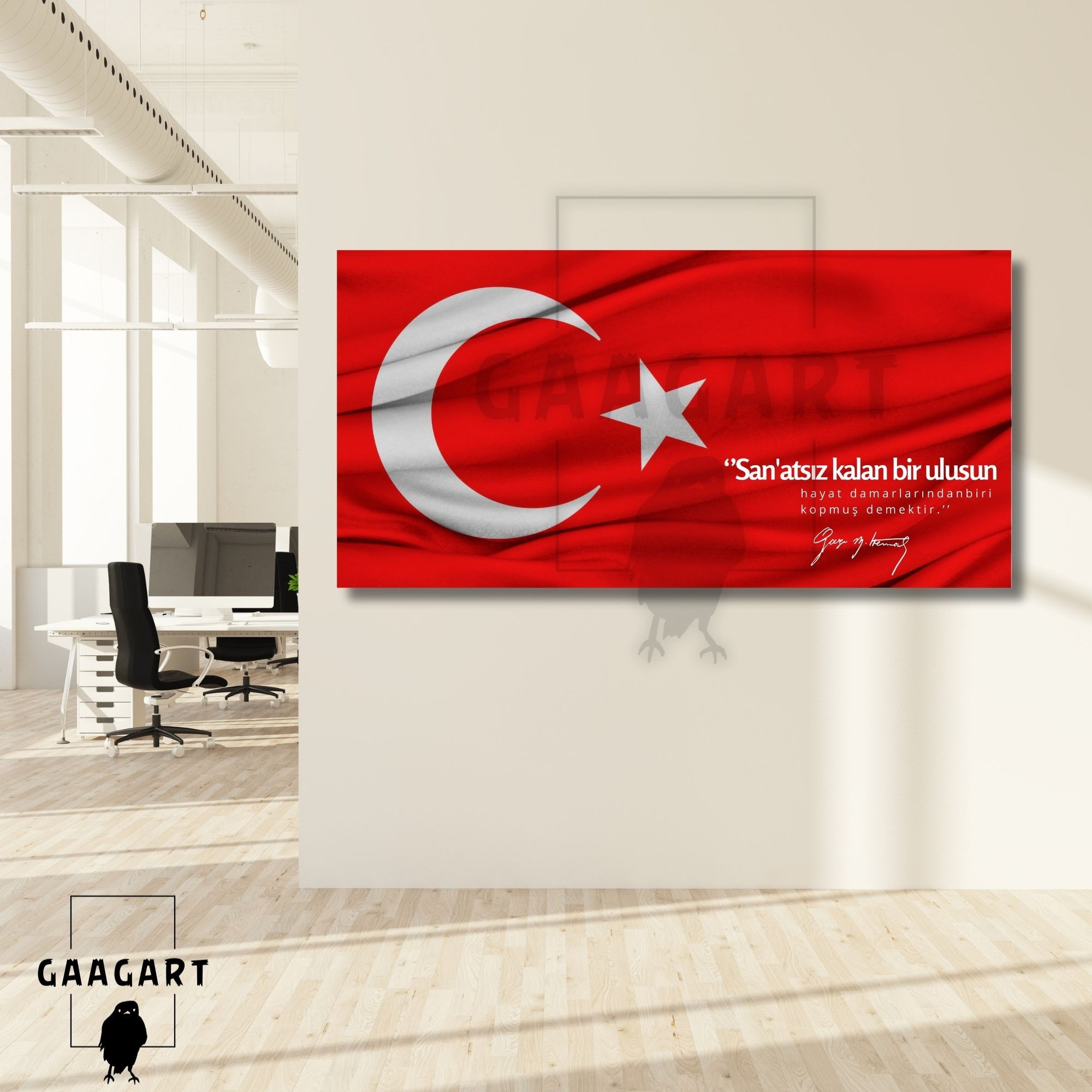 Panoramik Kanvas Makam Panosu Türk Bayrağı Atatürk ve Sanat