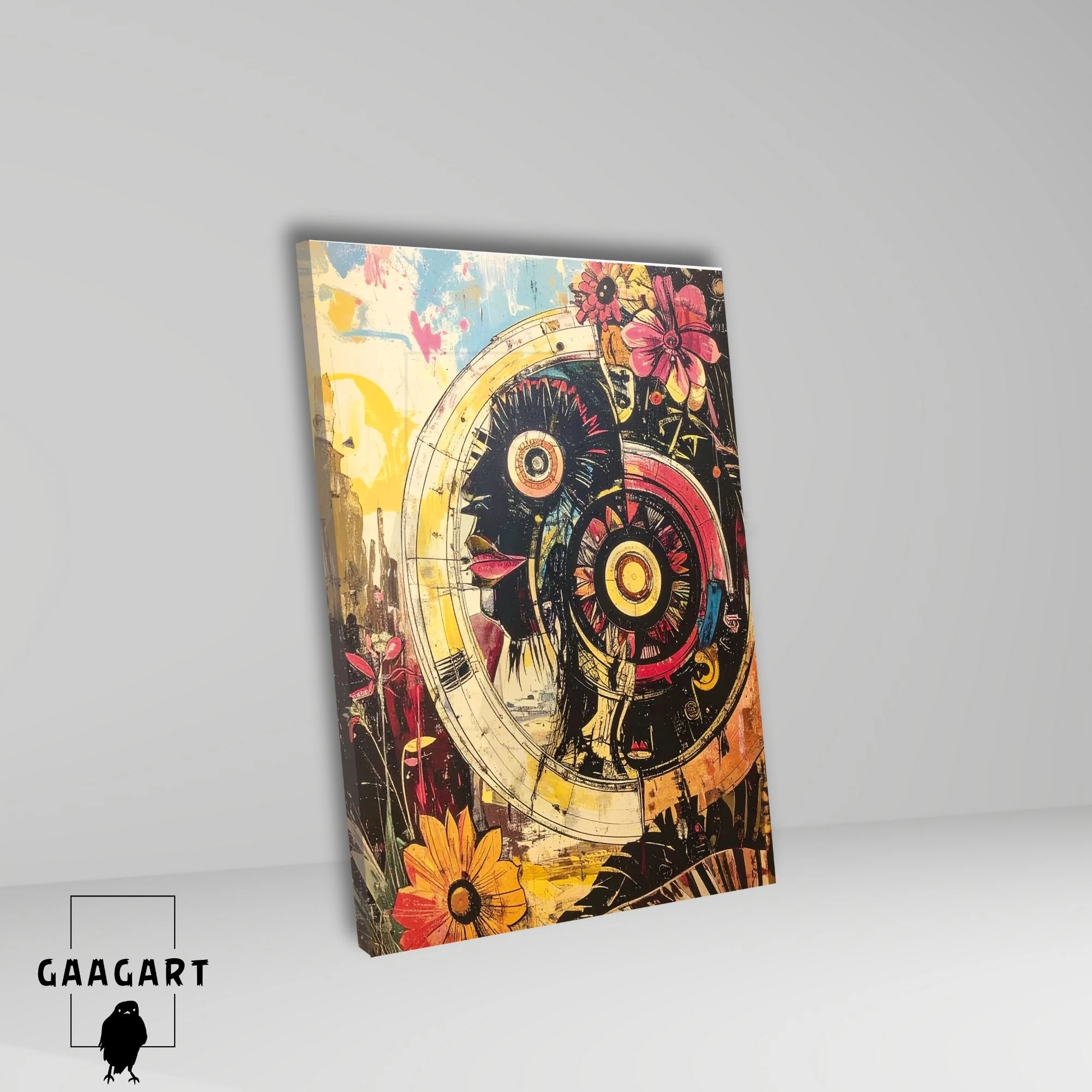 Tekli Dikey Kanvas Tablo Soyut Sanatsal Kadın Ve Çiçekler