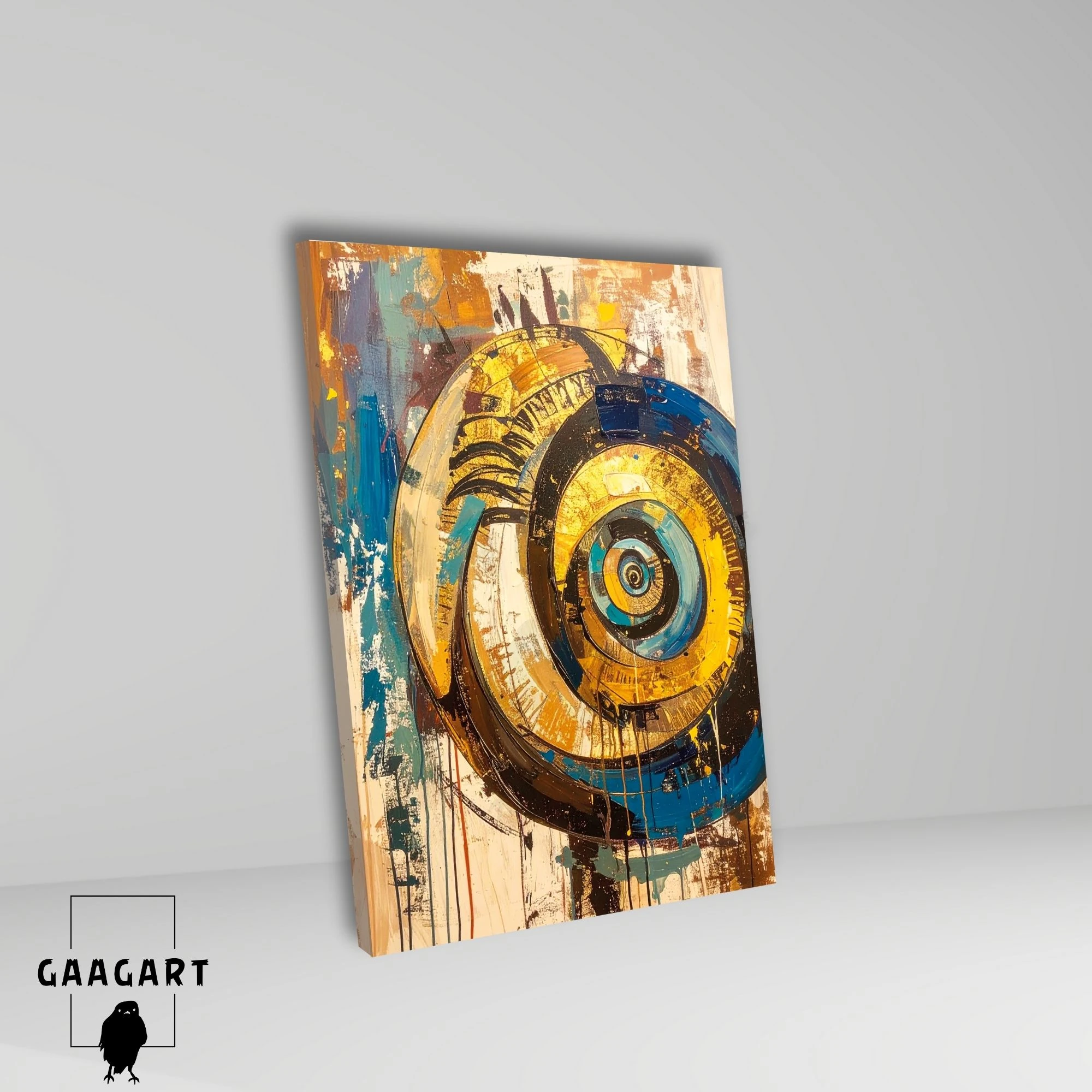 Tekli Dikey Kanvas Tablo Soyut Sanatsal Mavi Daireler