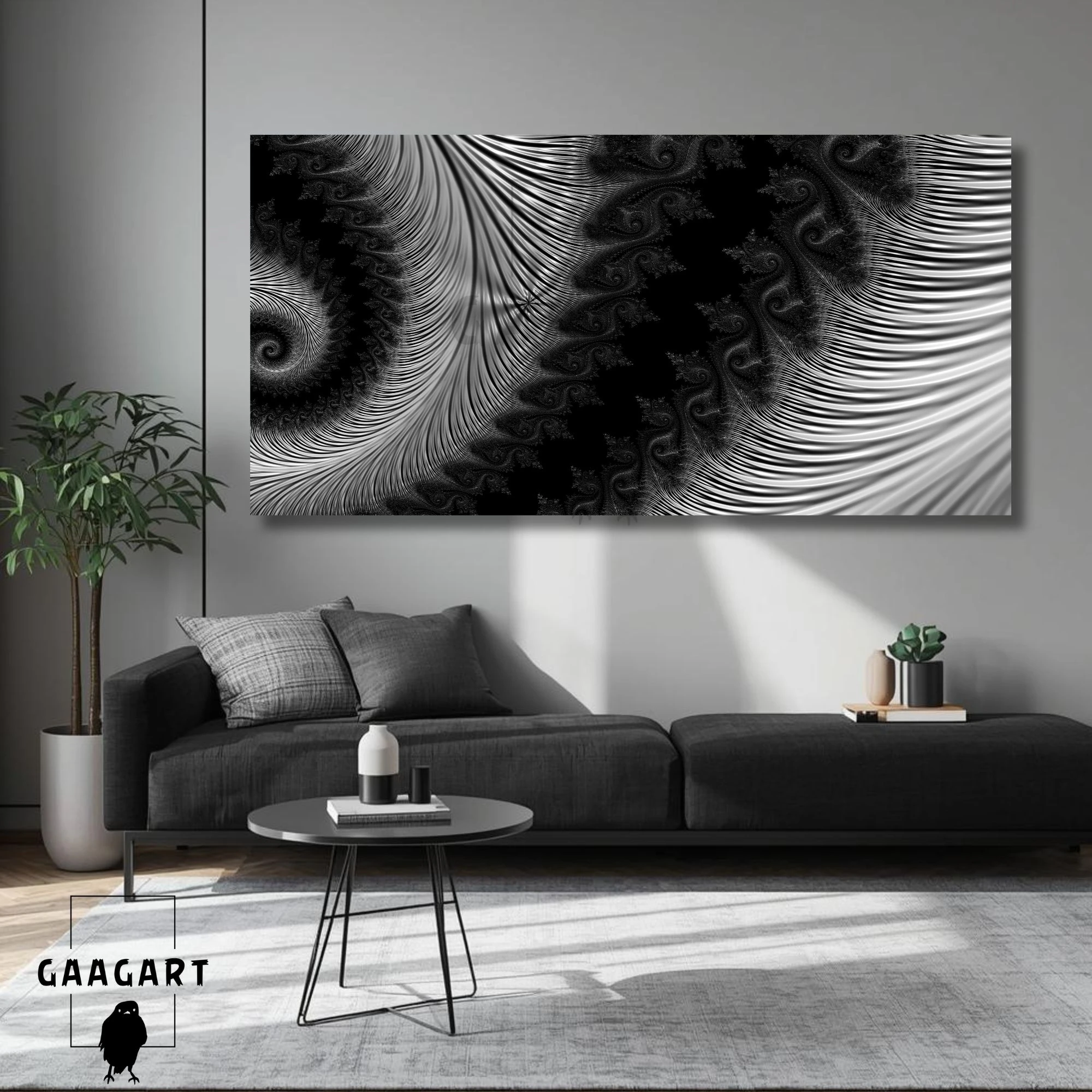 Panoramik Kanvas Kanvas Salon Tablosu Gri Siyah Soyut Desen