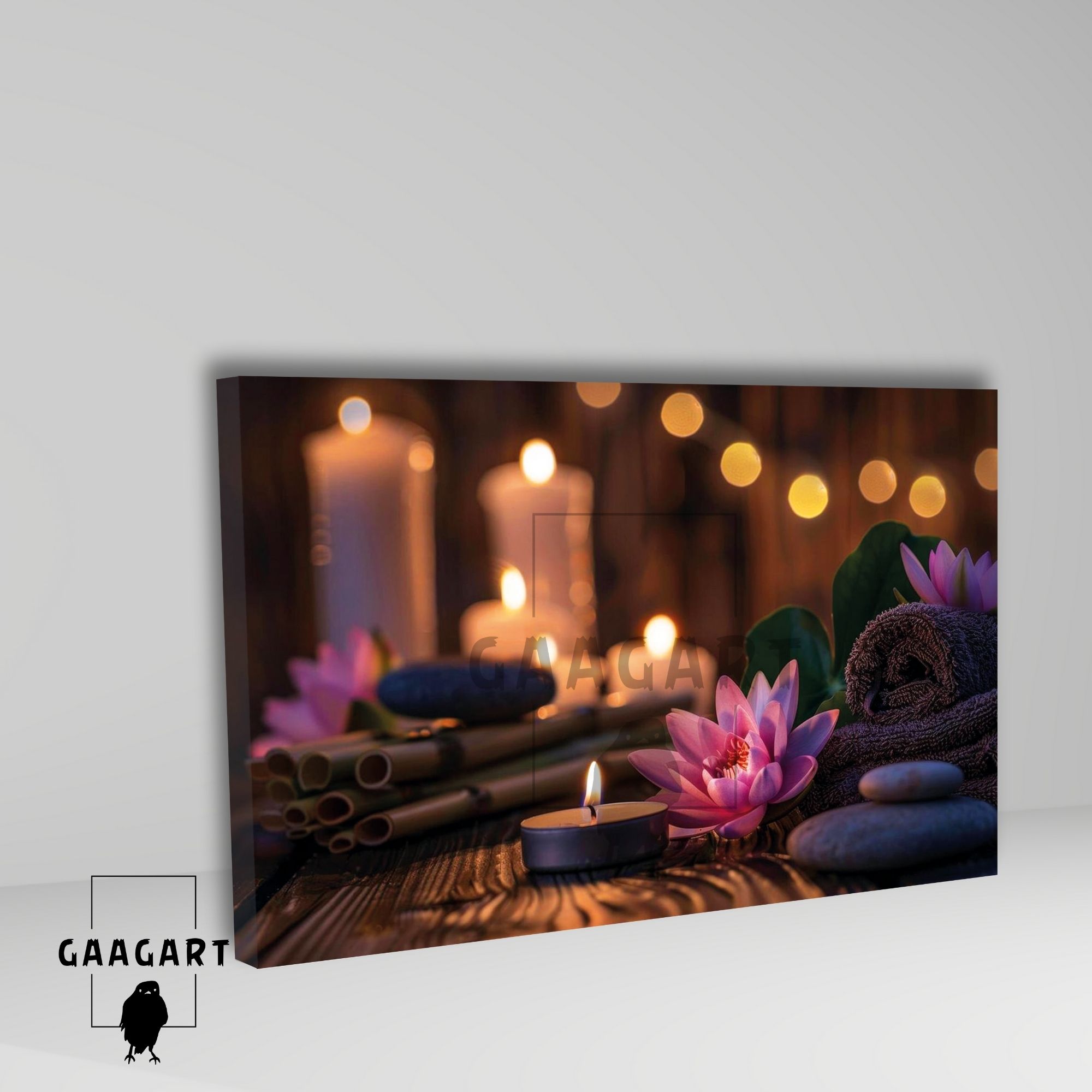 Tekli Yatay Kanvas Duvar Tablosu Lotus ve Spa Merkezi Mum