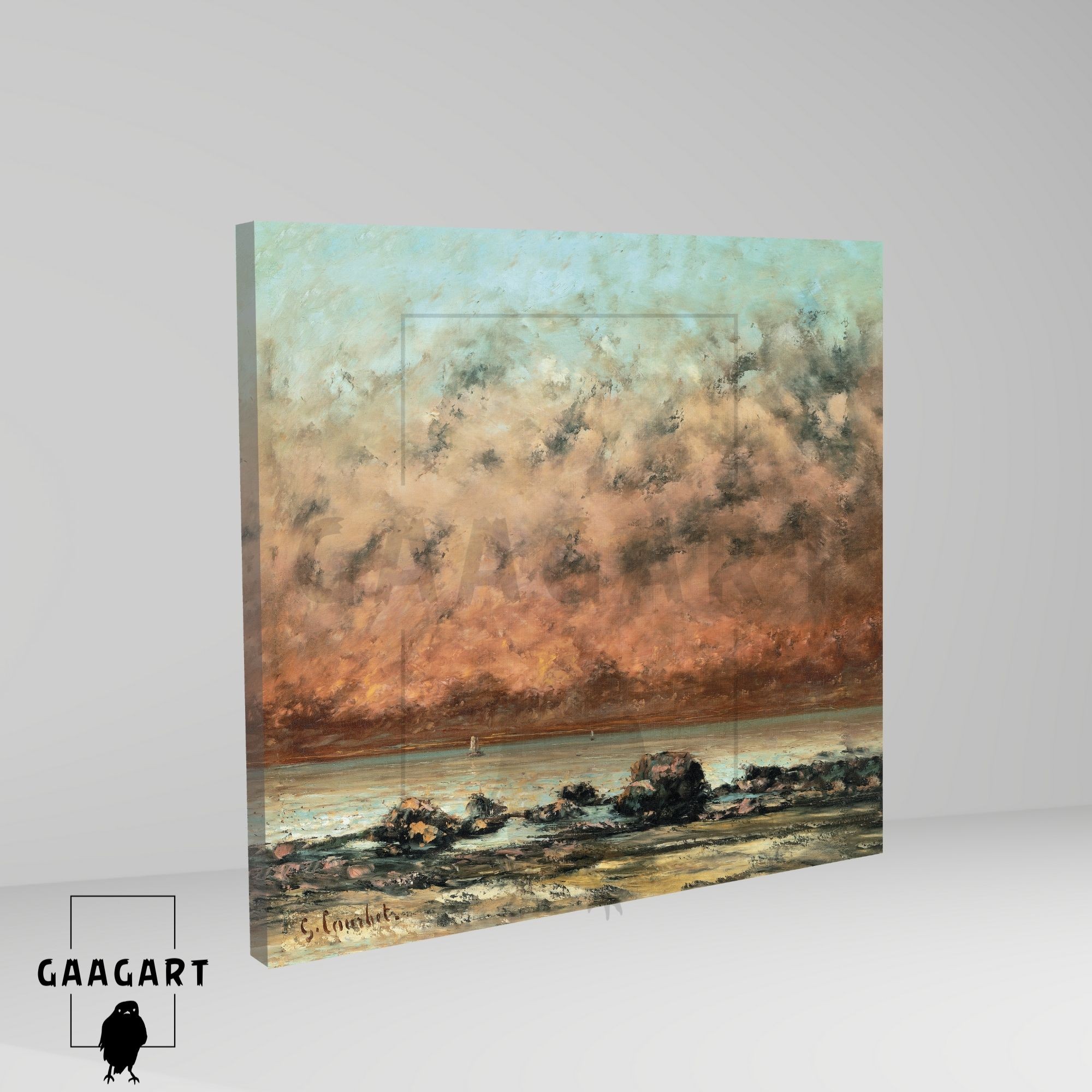Kare Kanvas Tablo Ünlü Eserler Gustave Courbet-The Black Rocks At Trouville (1865-1866)