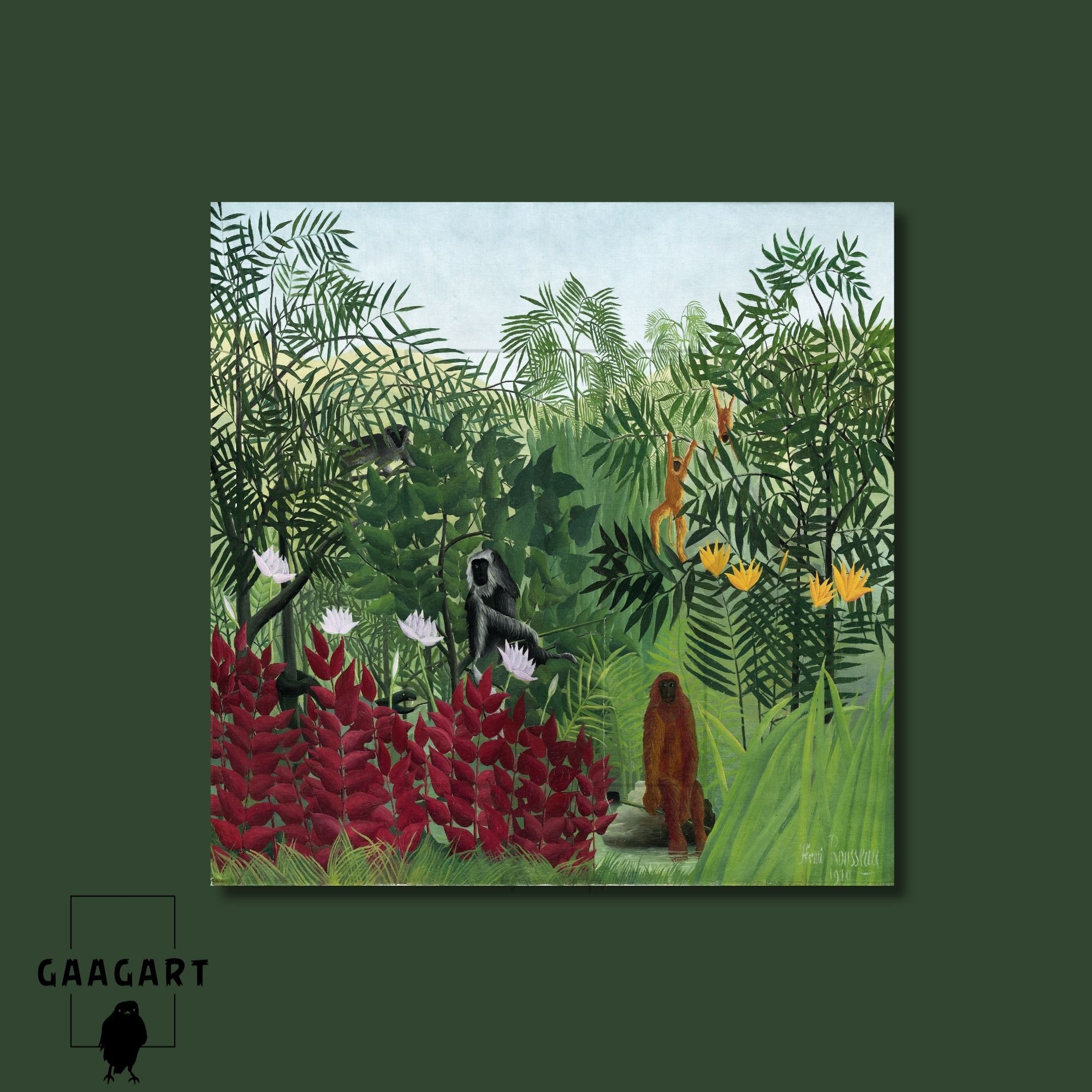 Kare Kanvas Tablo Ünlü Eserler Henri Rousseau-Tropical Forest With Monkeys (1910)