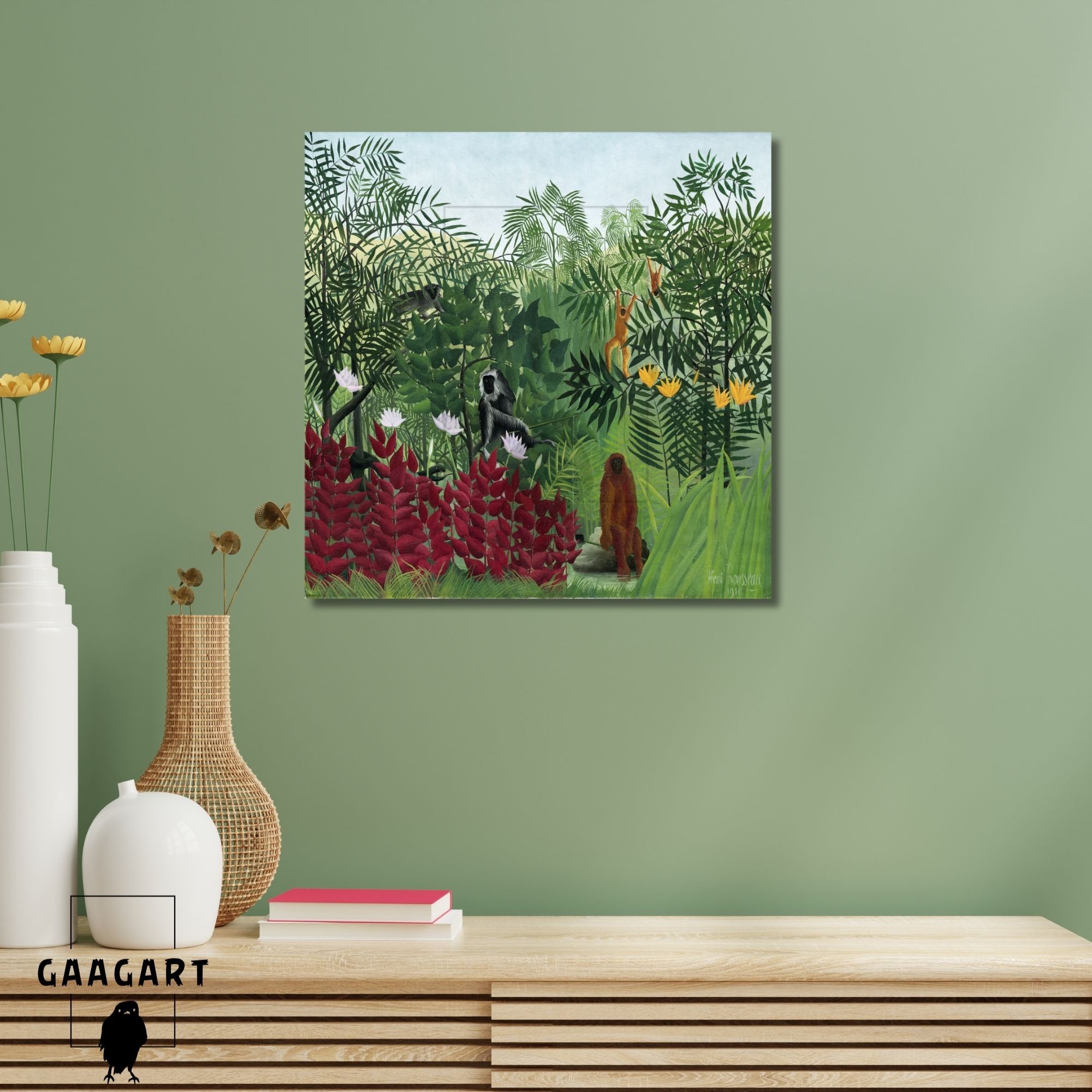 Kare Kanvas Tablo Ünlü Eserler Henri Rousseau-Tropical Forest With Monkeys (1910)