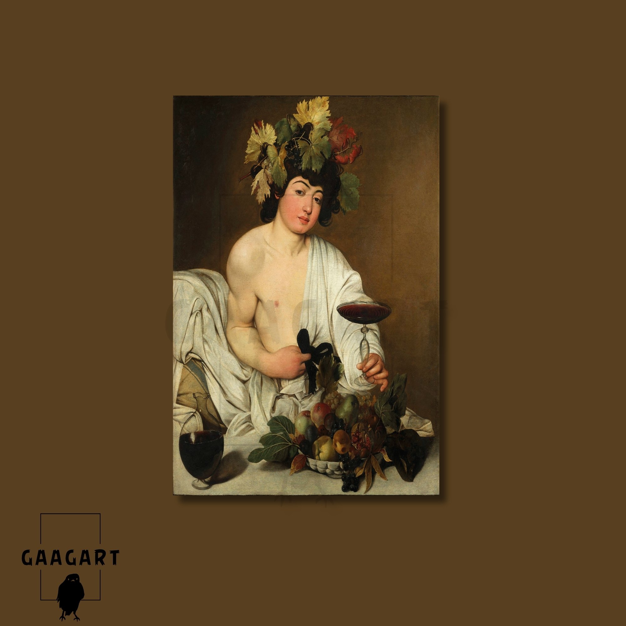 Tekli Dikey Kanvas Tablo Ünlü Eserler Caravaggio Bacchus