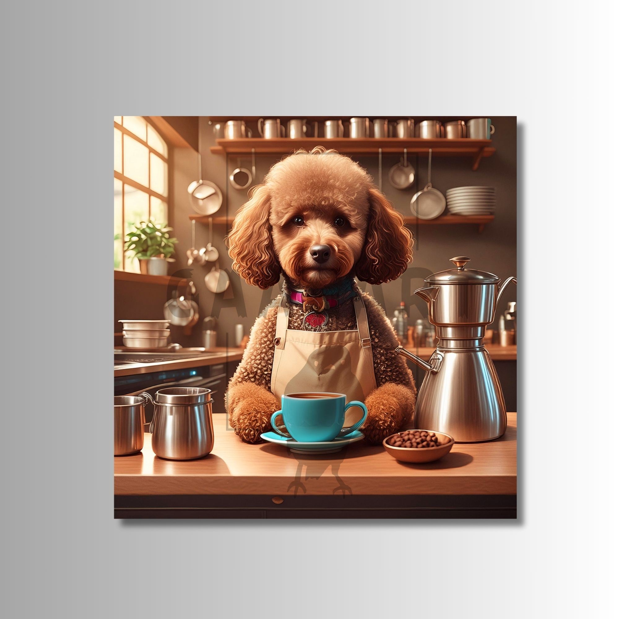 Kare Kanvas Kahve Köşesi Cafe Tablosu Barista Kahverengi Poodle