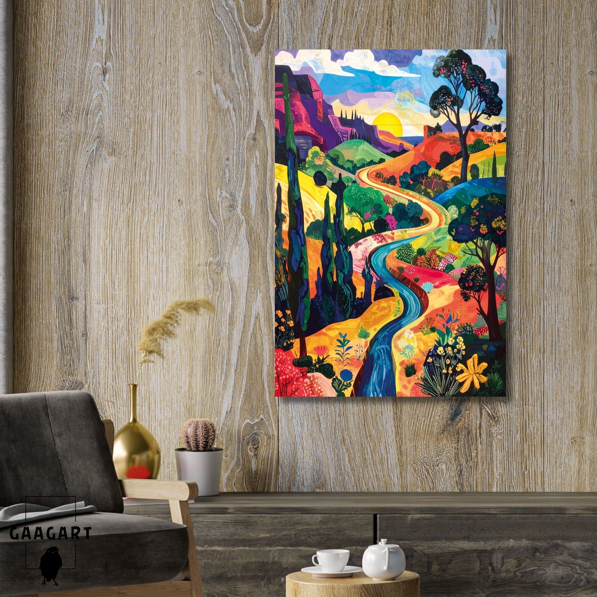 Tekli Dikey Kanvas Tablo Güneşe Giden Yol Manzarası