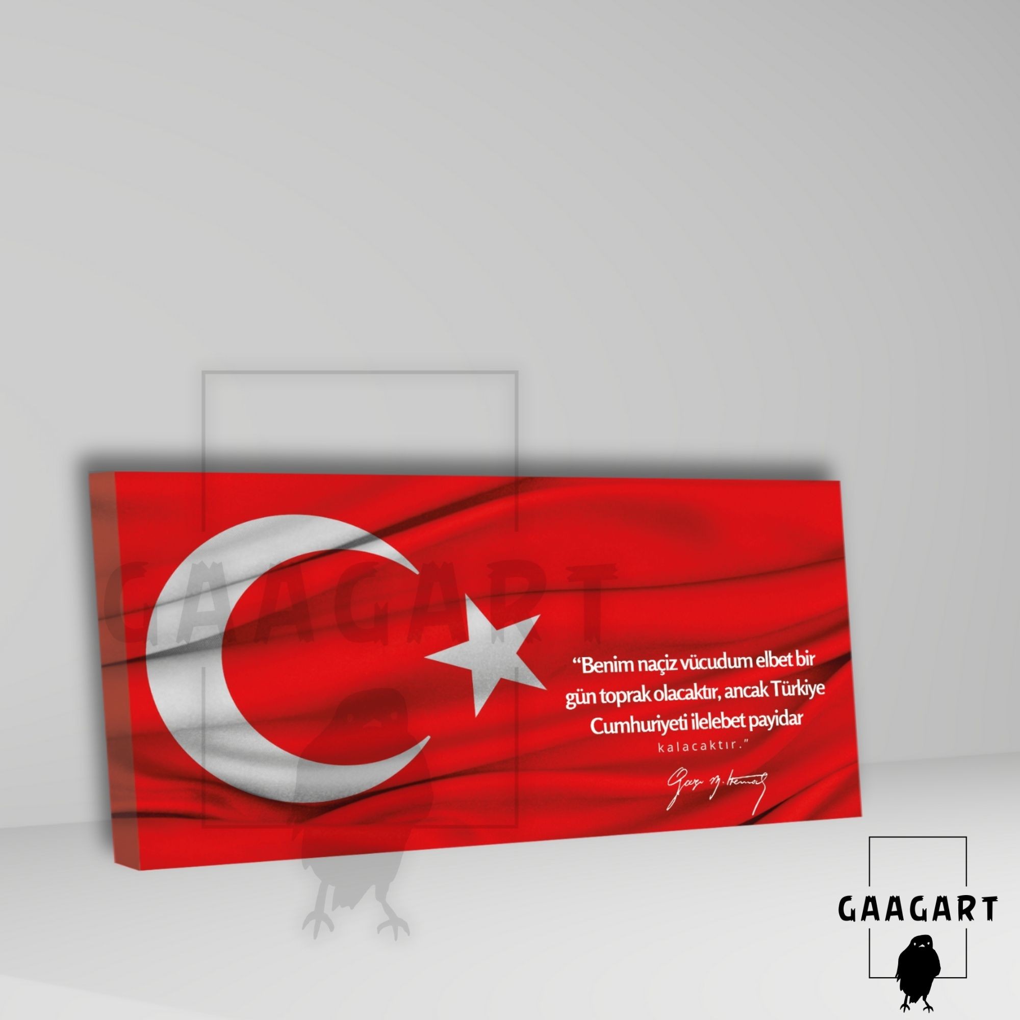 Panoramik Kanvas Makam Panosu Türk Bayrağı Atatürk Benim naçiz vücudum elbet bir gün toprak olacaktır.