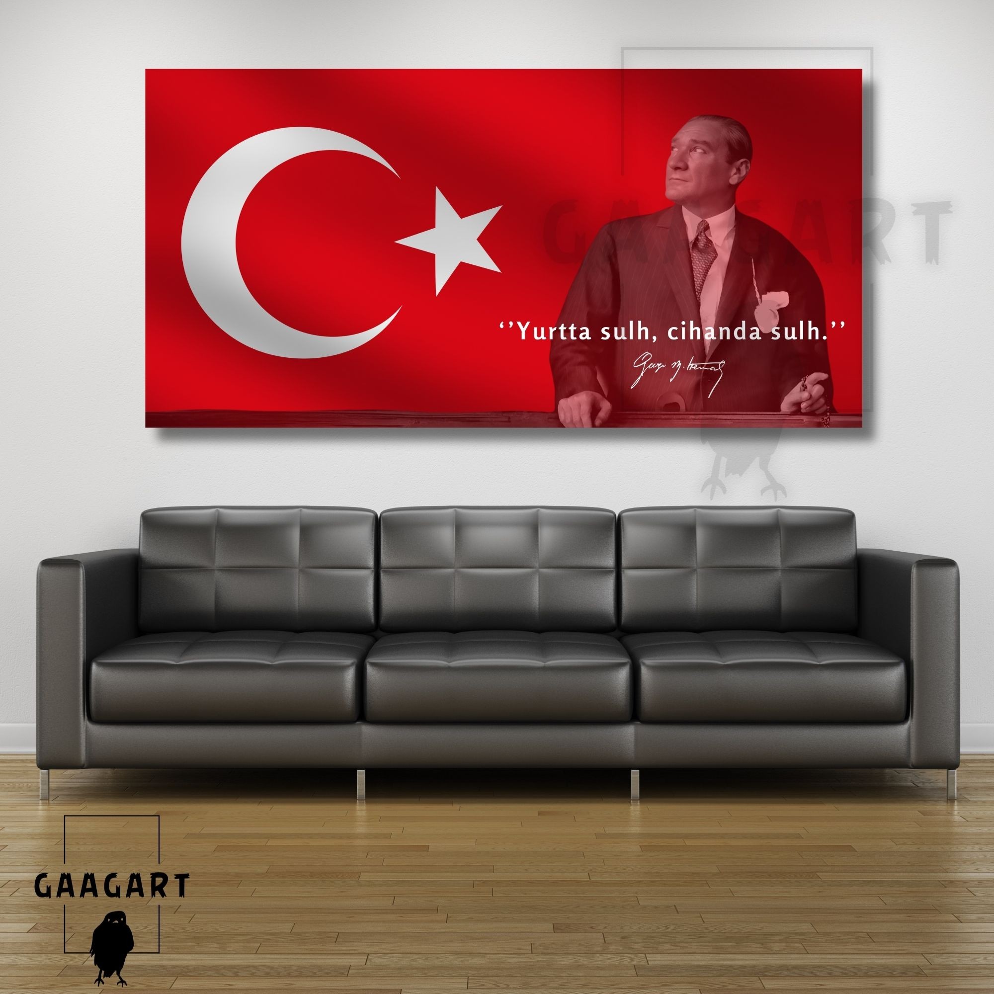 Panoramik Kanvas Makam Panosu Atatürk Sözleri ‘’Yurtta sulh, cihanda sulh.’’