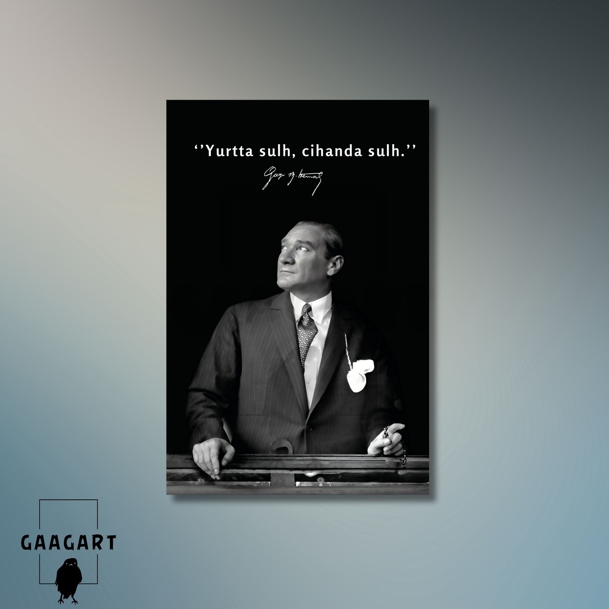 Tekli Dikey Kanvas Makam Panosu Atatürk Sözleri ‘Yurtta sulh, cihanda sulh.’
