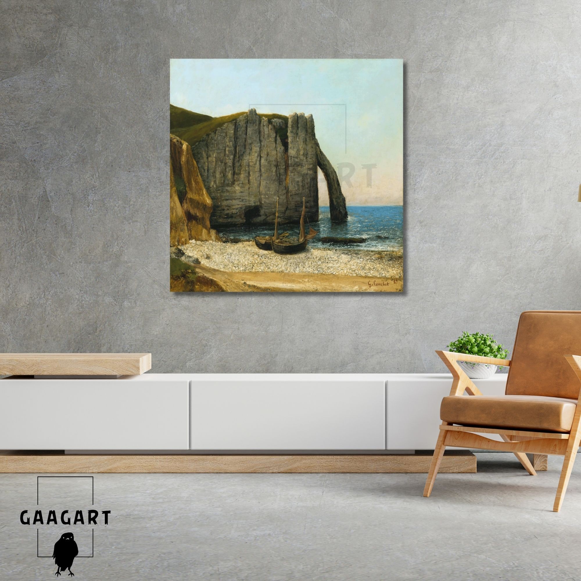 Kare Kanvas Tablo Ünlü Eserler Gustave Courbet-Falaises d’Étretat (1869)