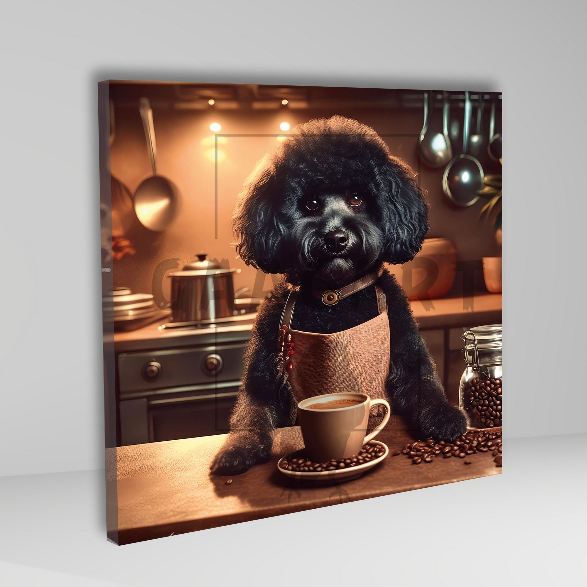 Kare Kanvas Kahve Köşesi Cafe Tablosu Barista Siyah Poodle