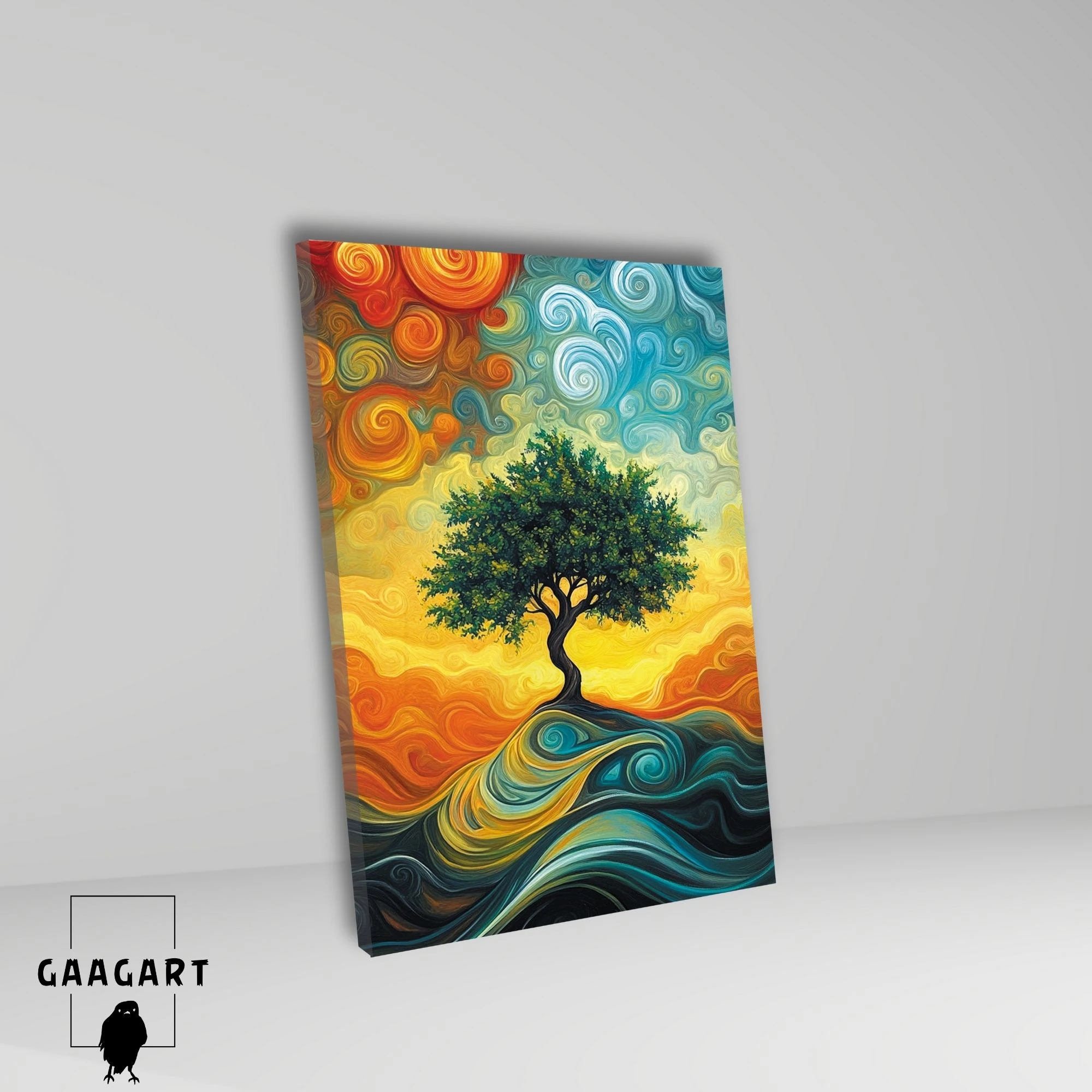 Tekli Dikey Kanvas Tablo Soyut Rengarenk Hayat Ağacı