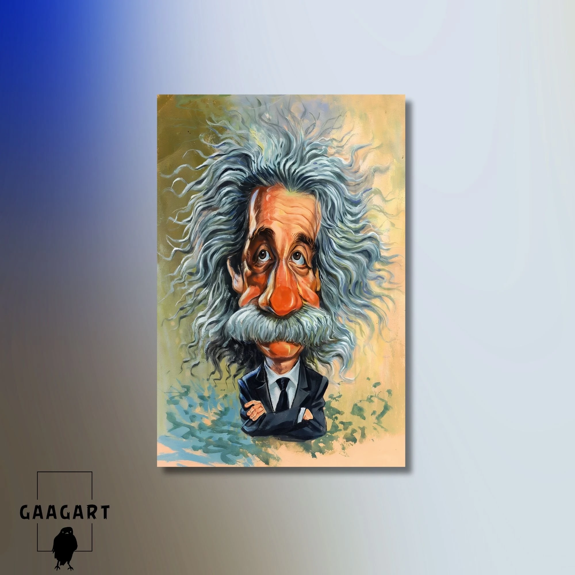 Tekli Dikey Kanvas Tablo Albert Einstein Karikatür