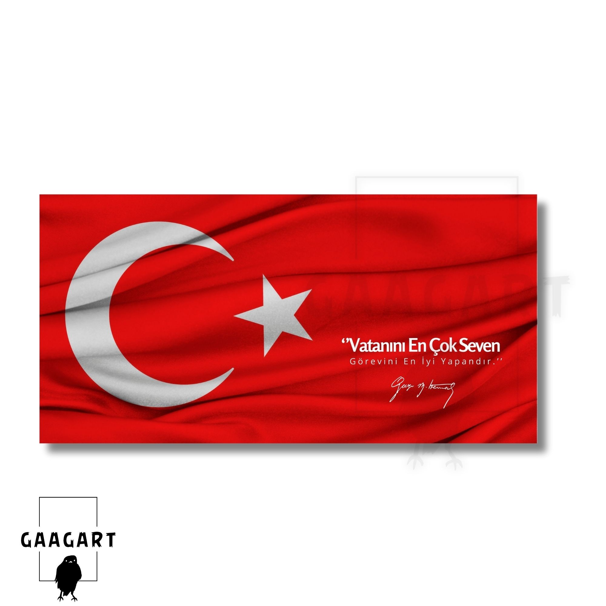 Panoramik Kanvas Makam Panosu Türk Bayrağı Atatürk ‘’Vatanını En Çok Seven Görevini En İyi Yapandır.’’