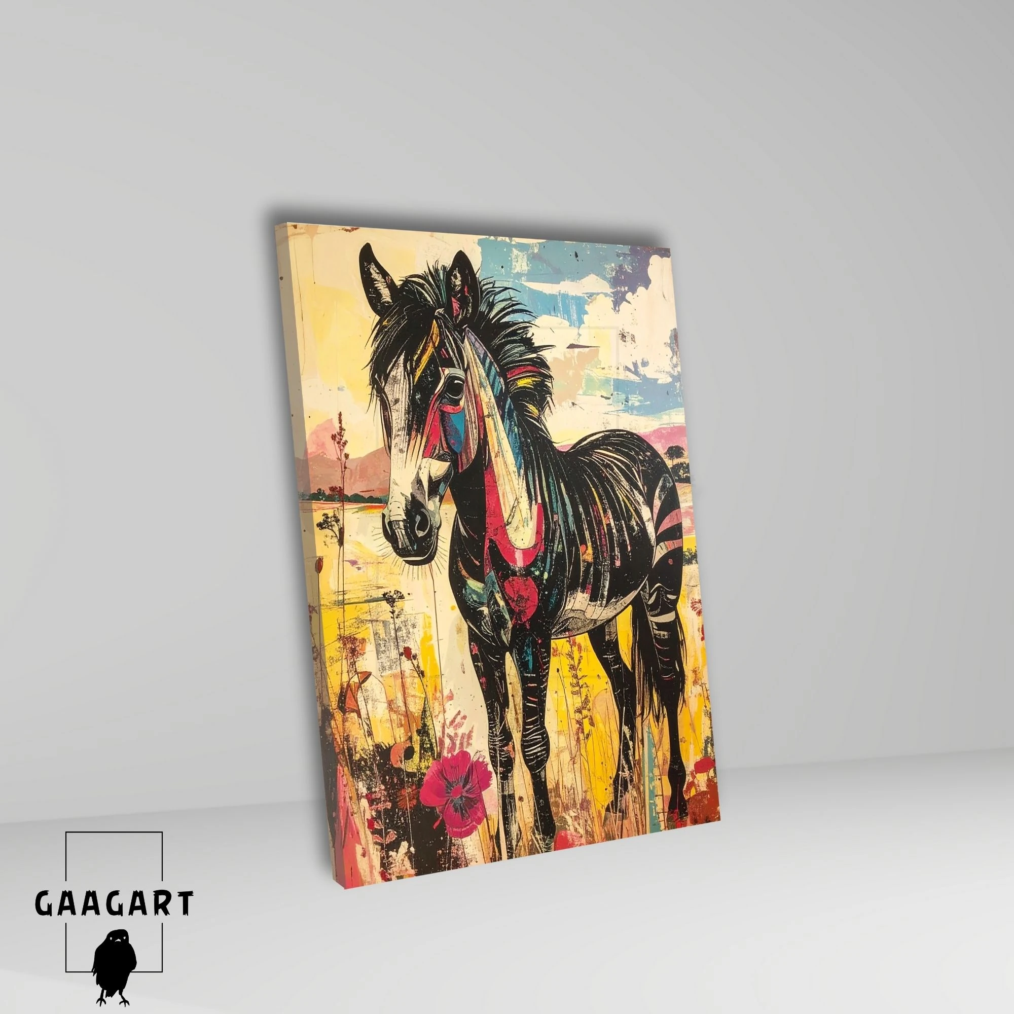 Tekli Dikey Kanvas Tablo Renkli Soft Uzaktan Zebra Portresi