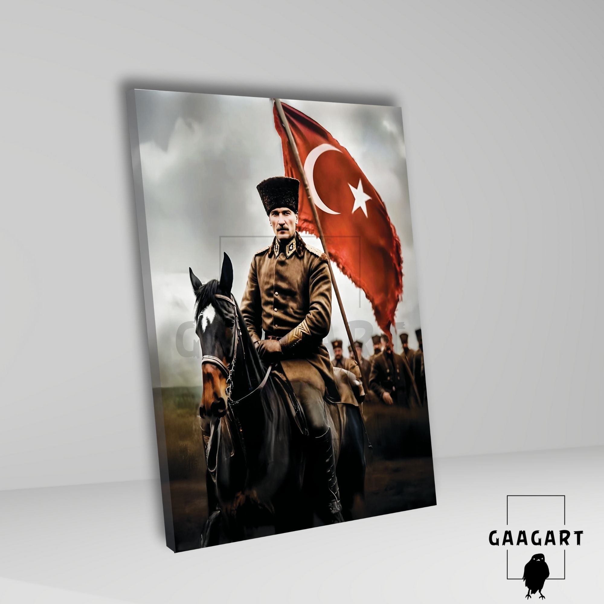 Tekli Dikey Kanvas Duvar Tablosu At Üzerinde Atatürk