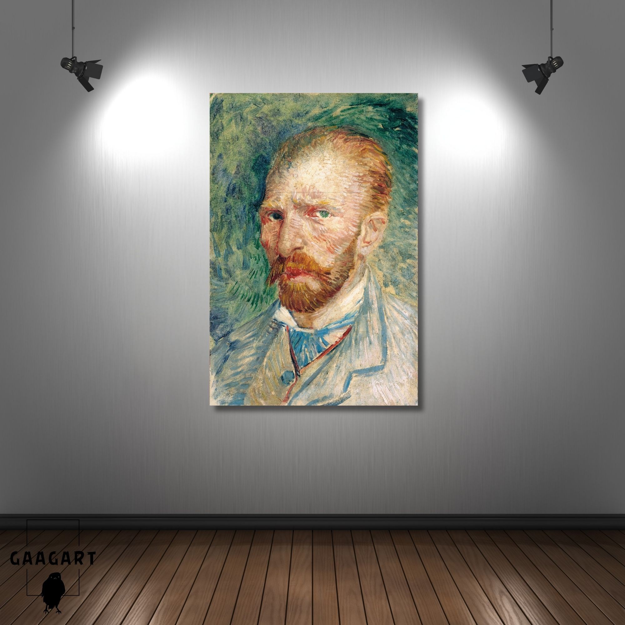 Tekli Dikey Kanvas Tablo Ünlü Eserler Van Gogh Self Portrait Green
