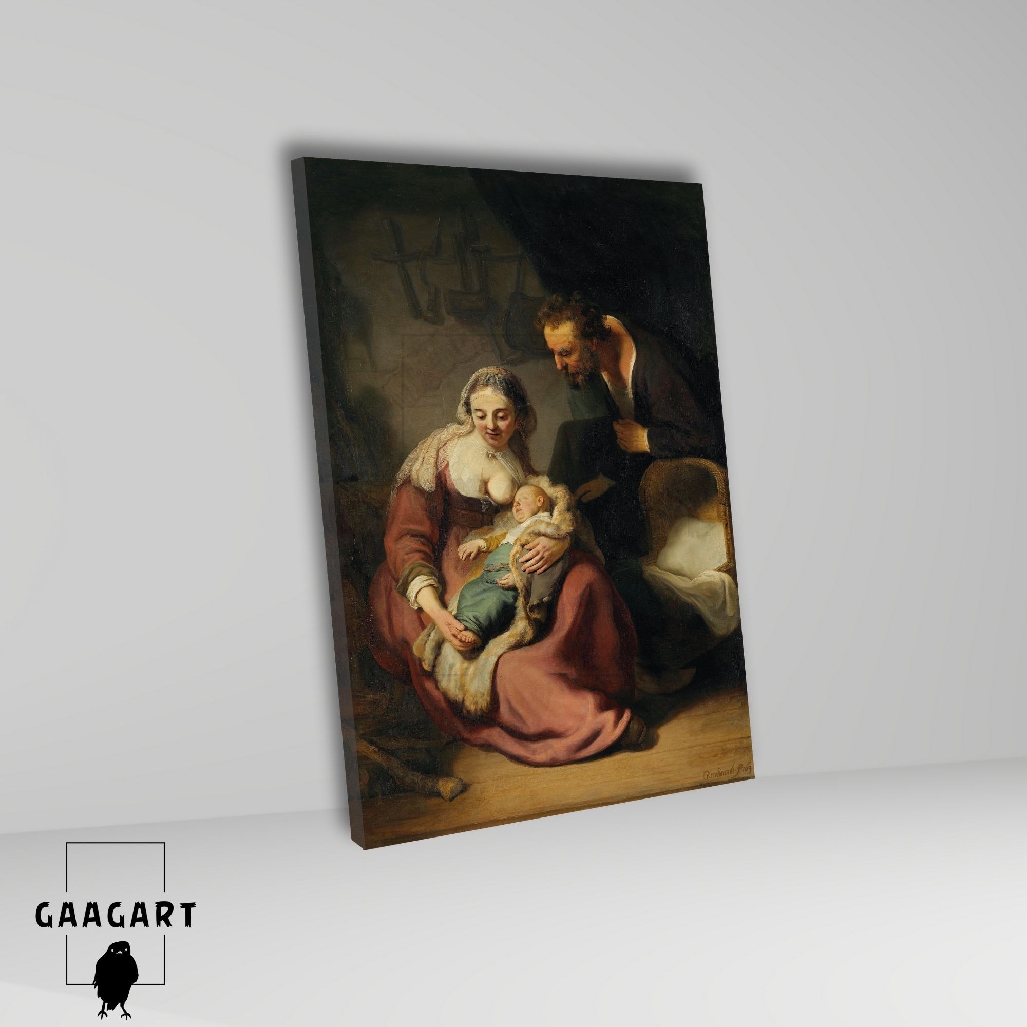 Tekli Dikey Kanvas Tablo Ünlü Eserler Rembrandt Van Rijn Holy Family