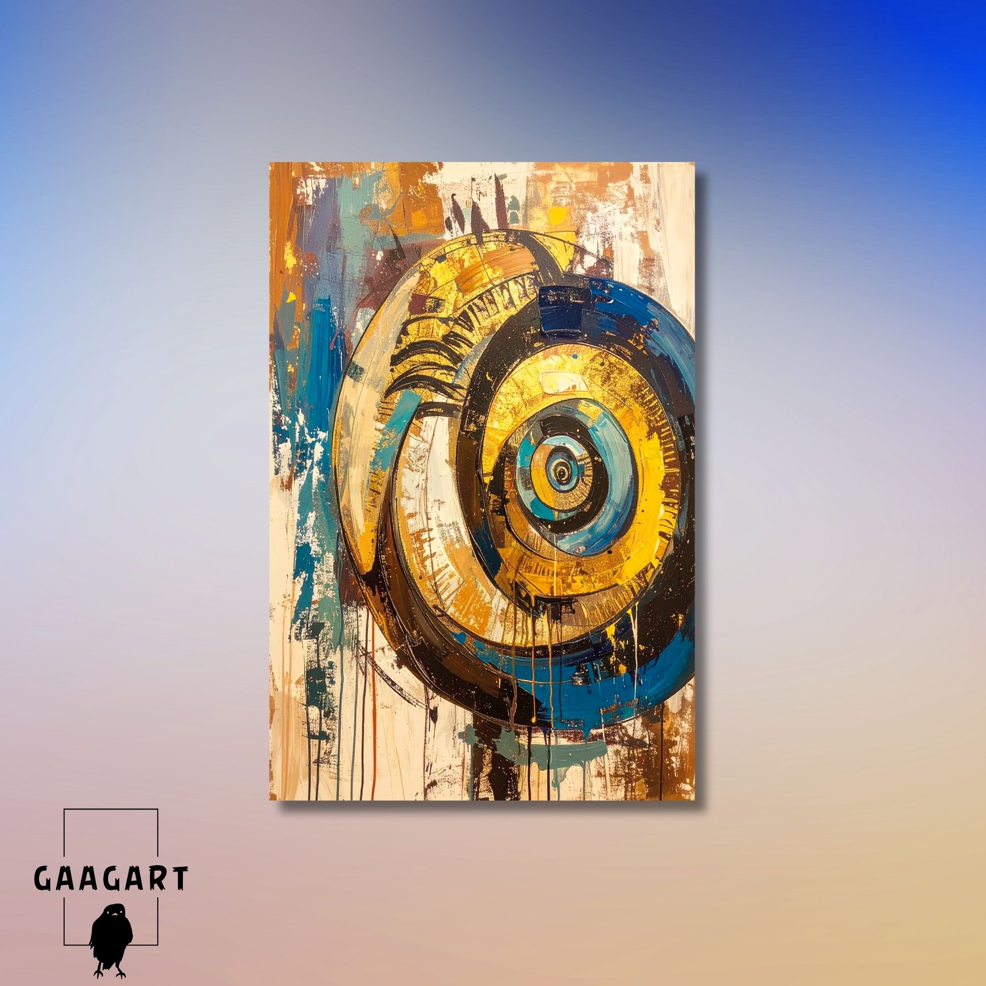 Tekli Dikey Kanvas Tablo Soyut Sanatsal Mavi Daireler