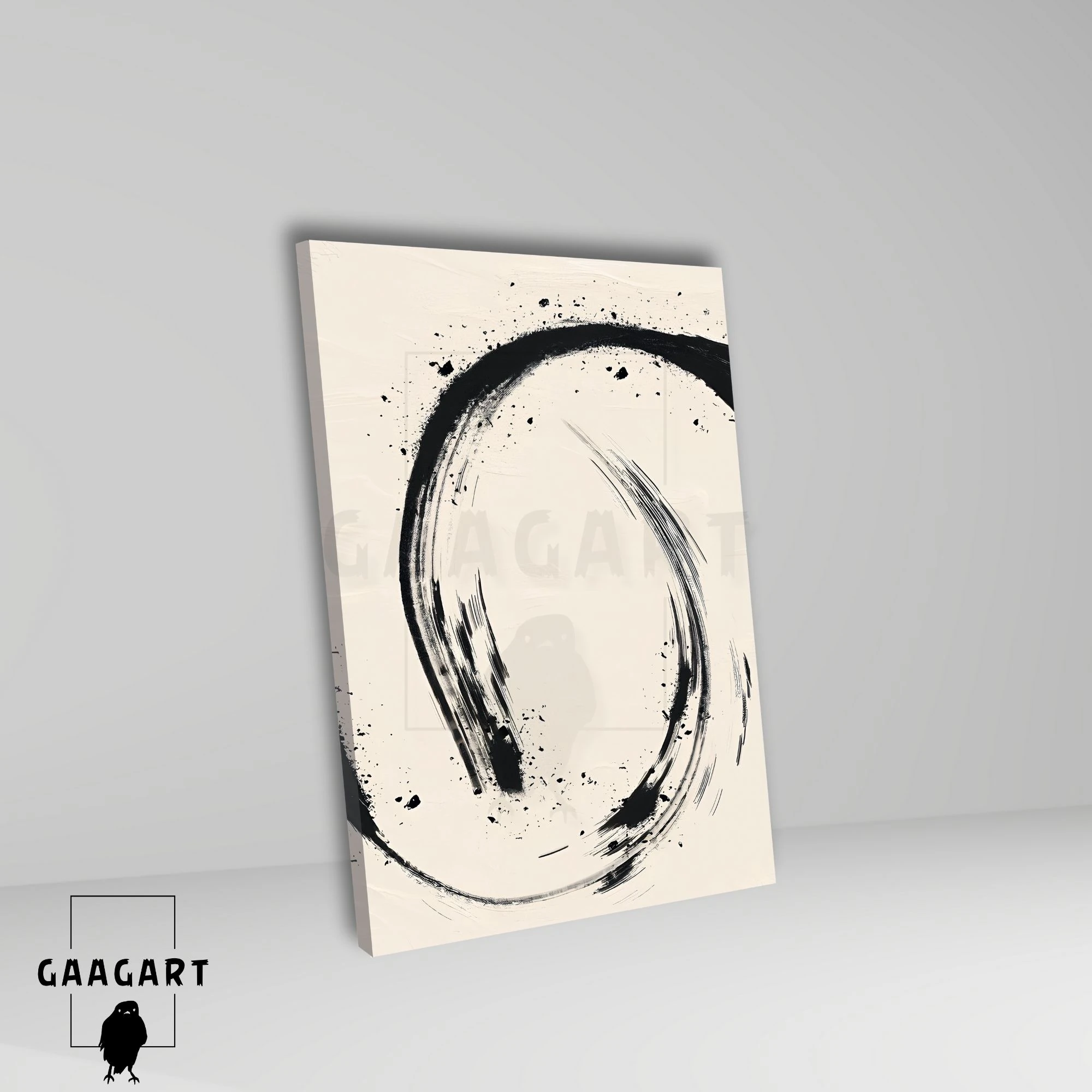 Tekli Dikey Kanvas Tablo Soyut Kremrengi Siyah Bohem Çizgiler