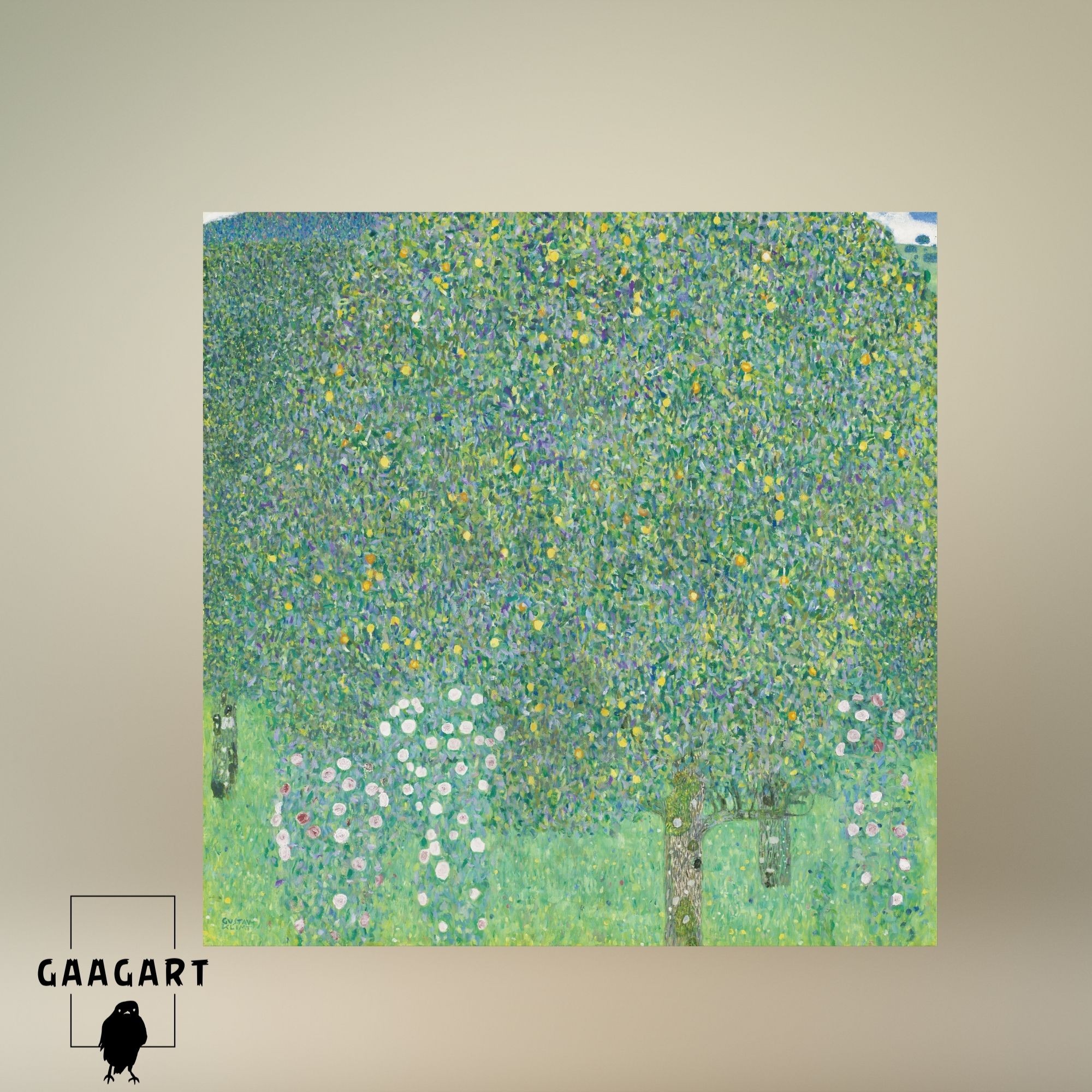 Kare Kanvas Tablo Ünlü Eserler Gustav Klimt-Rosebushes under the Trees