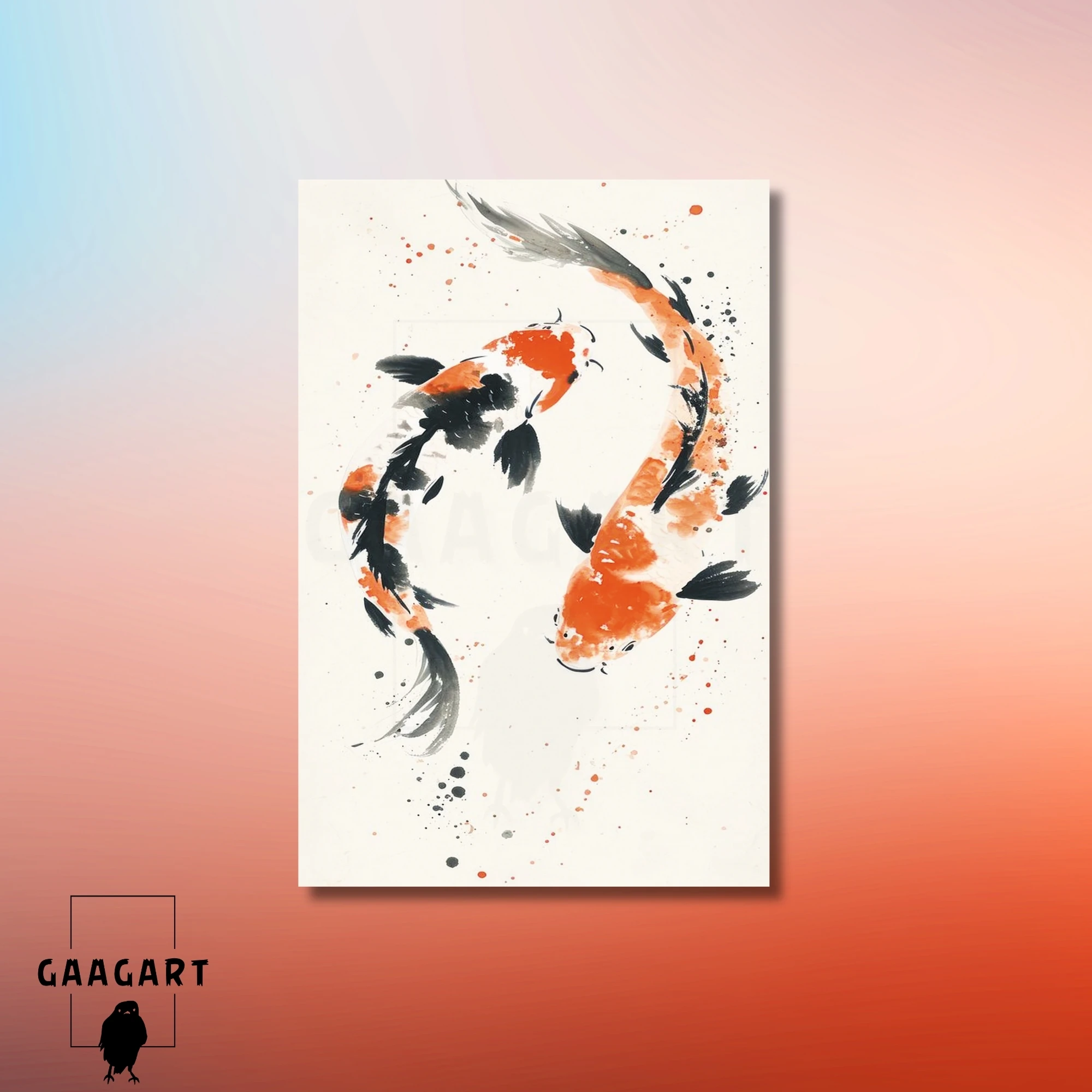 Tekli Dikey Kanvas Tablo Japon Koi Sazan Balığı