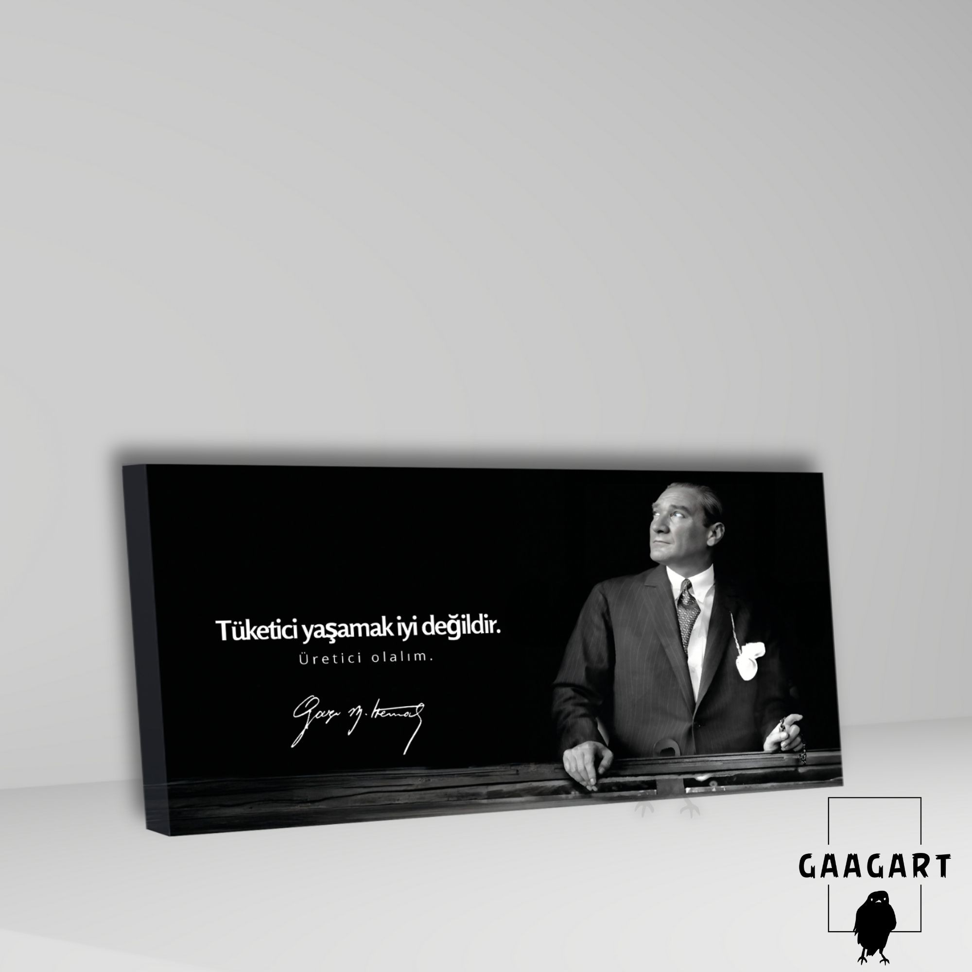 Panoramik Kanvas Atatürk Sözleri Tüketici yaşamak iyi değildir. Üretici olalım.