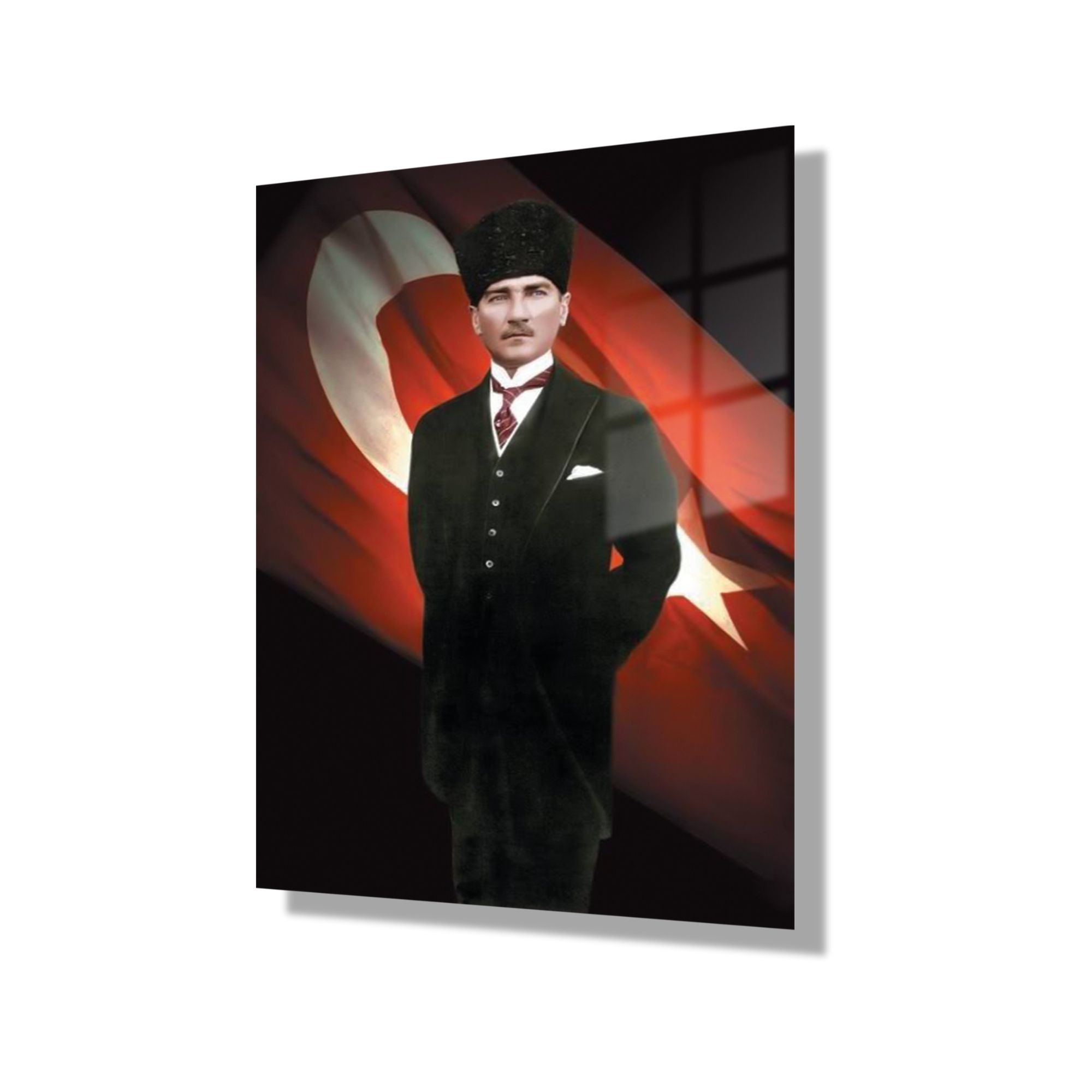 Temperli Gerçek Cam Tablo Türk Bayrağı ve Mustafa Kemal Atatürk