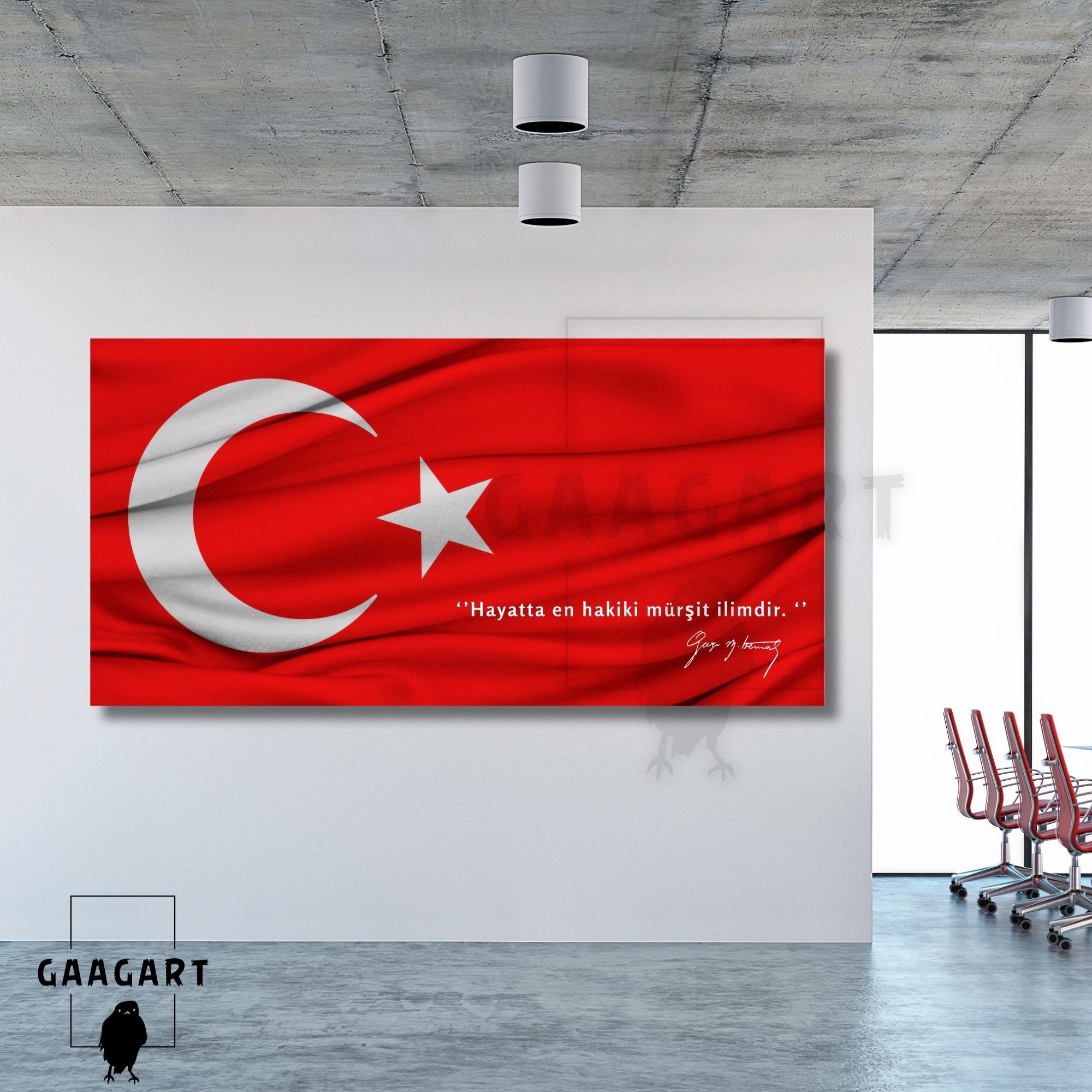 Panoramik Kanvas Makam Panosu Türk Bayrağı Atatürk ‘’Hayatta en hakiki mürşit ilimdir. ‘’
