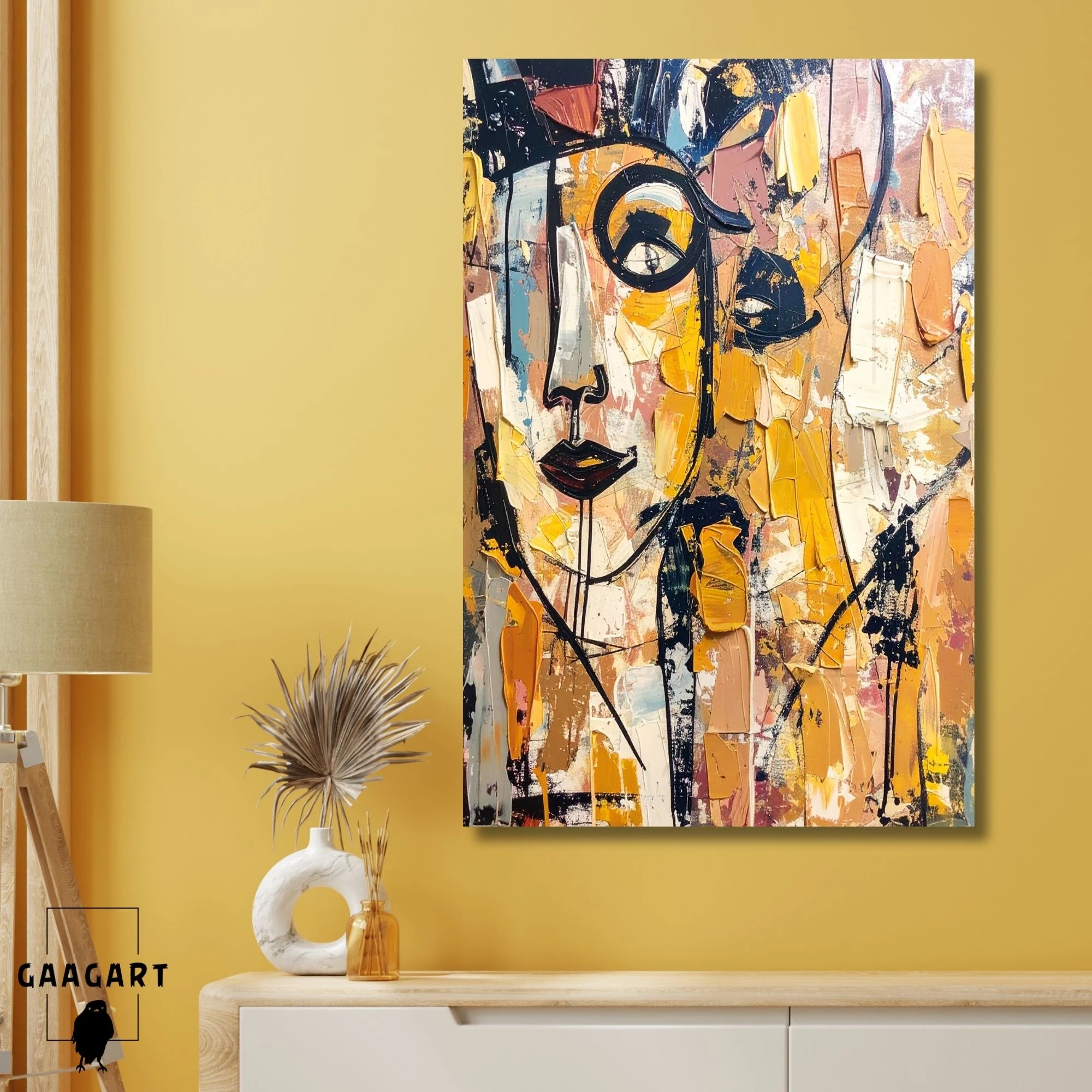 Tekli Dikey Kanvas Tablo Soyut Sanatsal Renkli Kadın