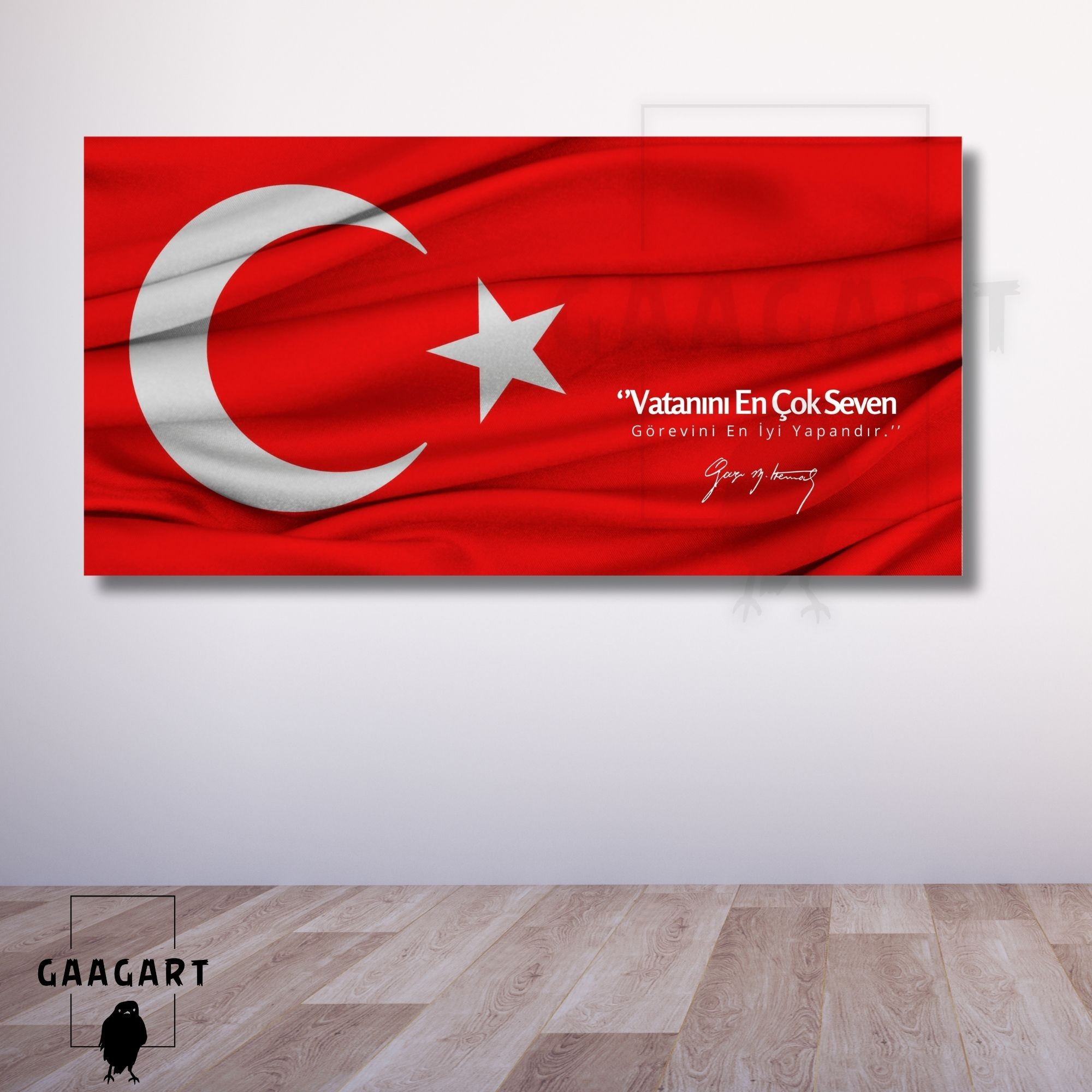 Panoramik Kanvas Makam Panosu Türk Bayrağı Atatürk ‘’Vatanını En Çok Seven Görevini En İyi Yapandır.’’