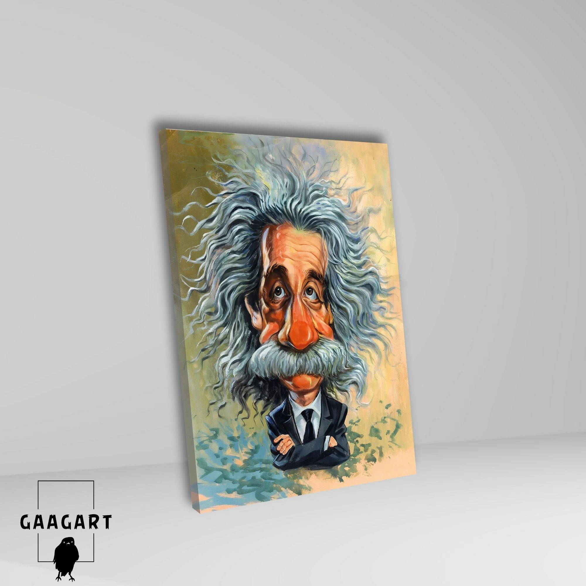 Tekli Dikey Kanvas Tablo Albert Einstein Karikatür