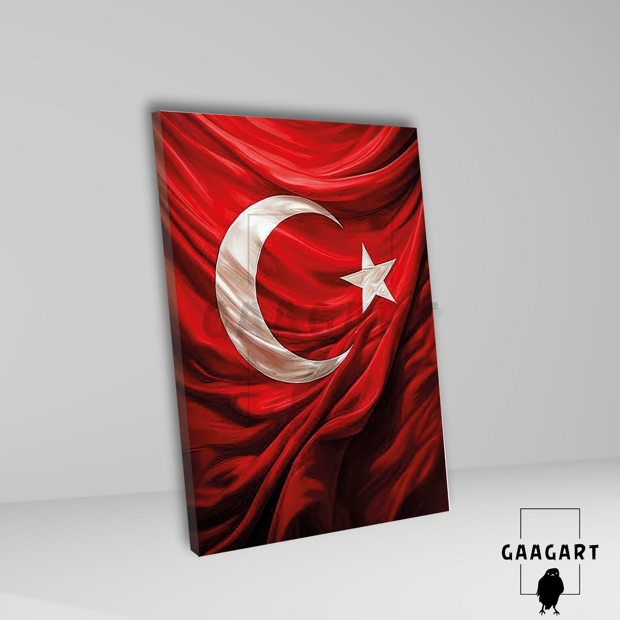 Tekli Dikey Kanvas Duvar Tablosu Kumaş Görünümlü Türk Bayrağı