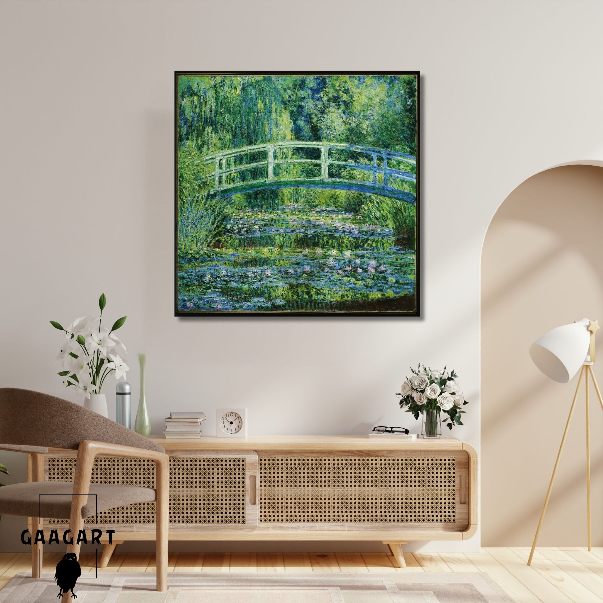 Kare Kanvas Tablo Ünlü Eserler Monet Water Lilies and Japanese Bridge